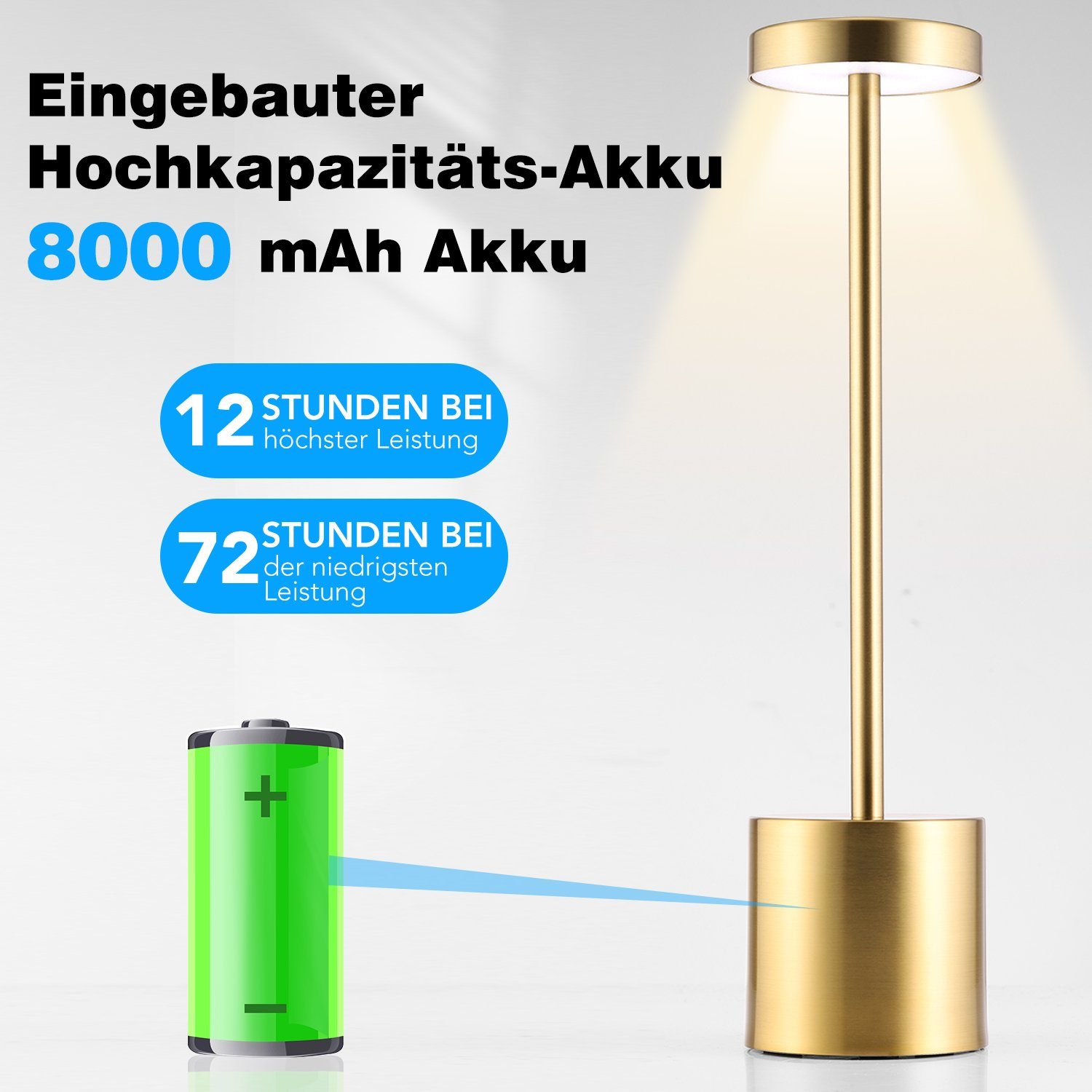 Bar Neutralweiß, Tischlampe Tischleuchte Kabellos, 1800mAh Kaltweiß, für Restaurant Aussen Schwarz Warmweiß, Schlafzimmer LETGOSPT Akku Batterie,