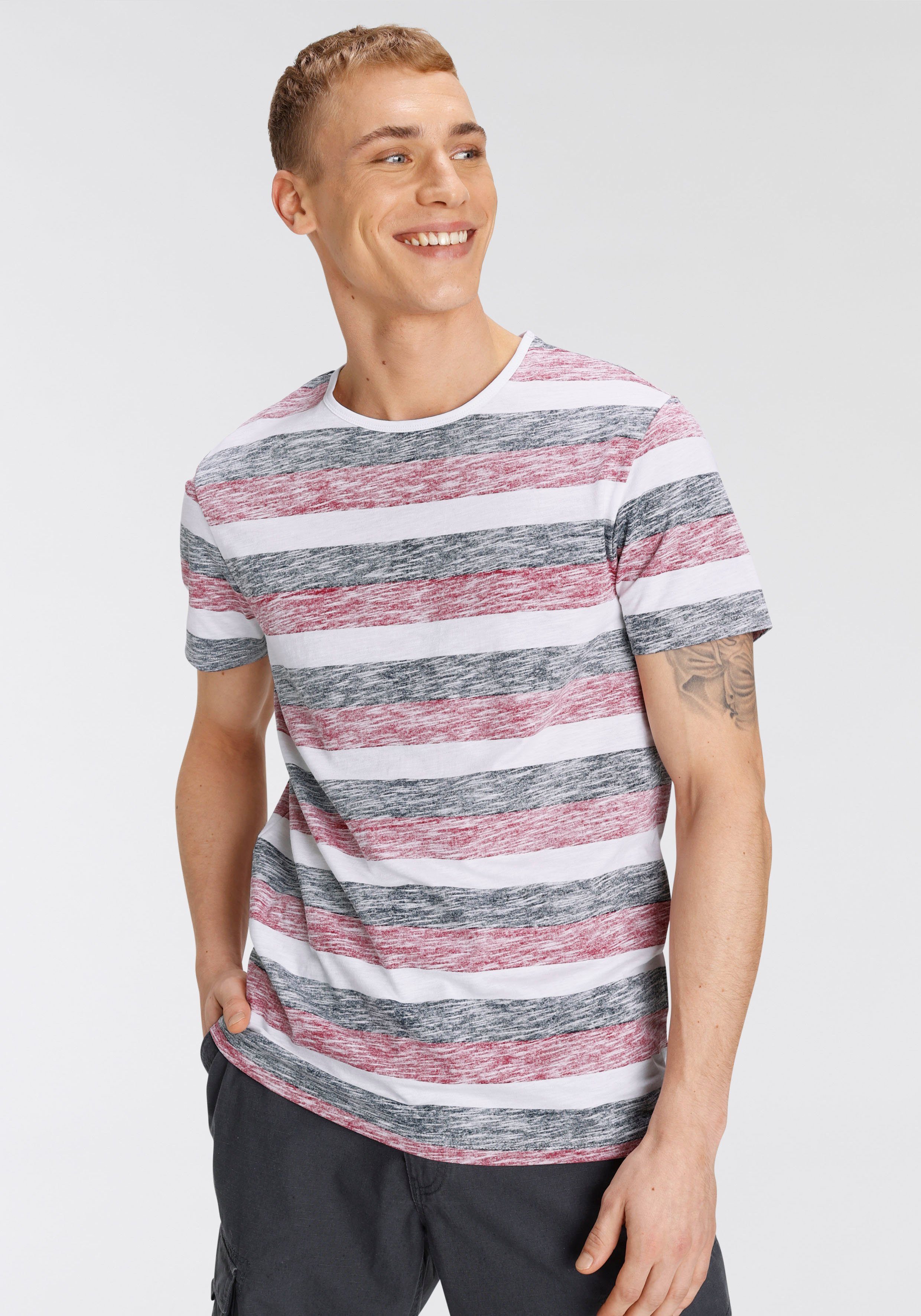 AJC T-Shirt in melierter und gestreifter Optik | T-Shirts