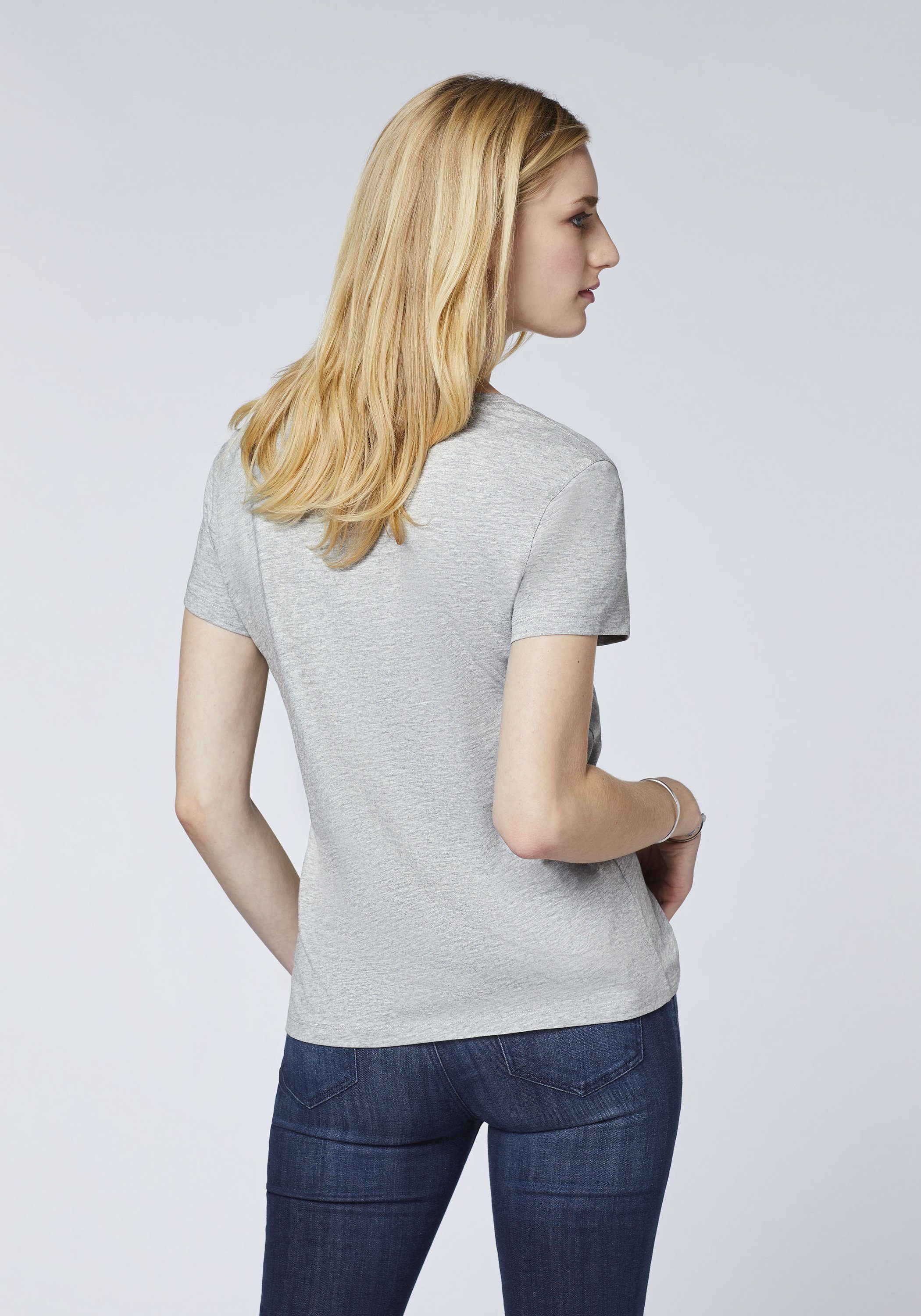 Oklahoma Jeans mit Melange und Print-Shirt Logo Sonnenprint Gray 17-4402M Neutral