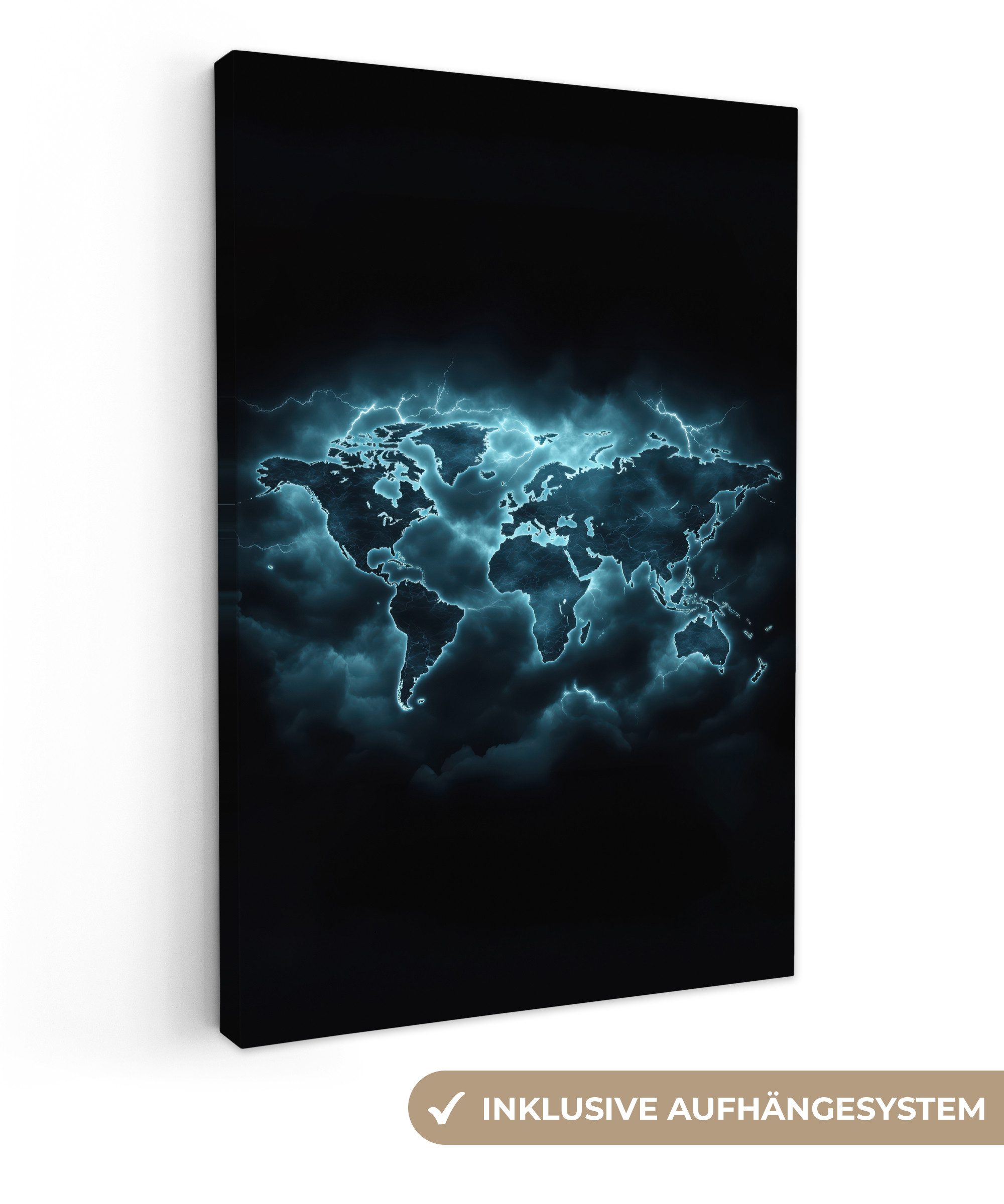OneMillionCanvasses® Leinwandbild Weltkarte - Blitz - günstig online kaufen