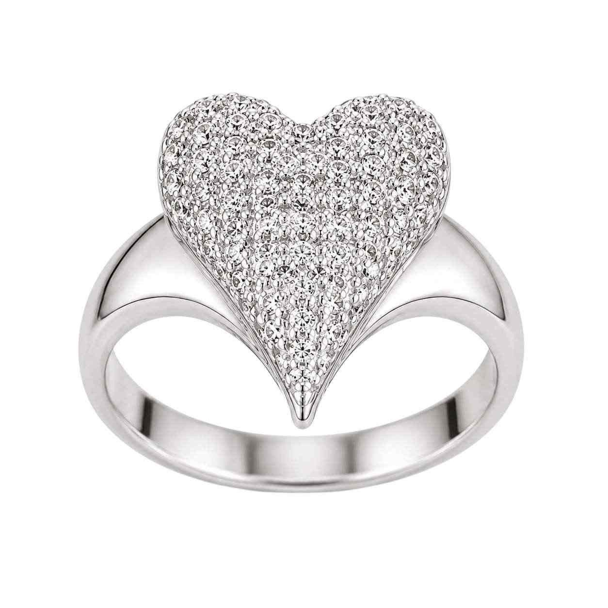 Taffstyle Fingerring Damen Ring Herz mit Kristallen Edelstahl Herzring Schmuck Fingerring (Damenring mit funkelnden Zirkonia Steinen romantisches Herz Design), Verlobungsring oder perfektes Geschenk für Damen
