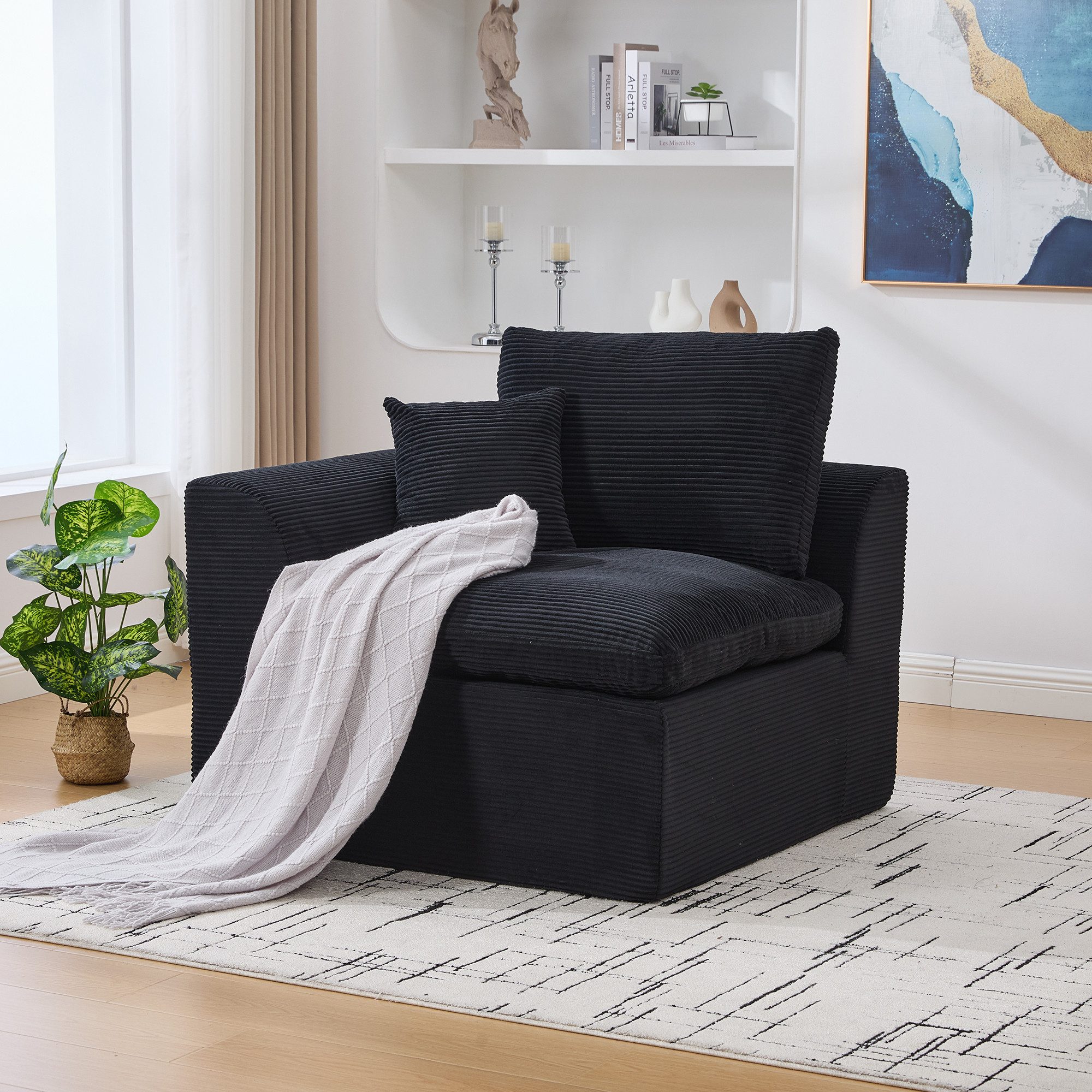 KLAM HOME Sessel Moderner Cord Sessel Einzelsitzer im Nordischen Stil (Dunkelgraues Sofa mit Hochwertigem Bezug), Hoch elastischer Schaumstoff für maximalen Sitzkomfort