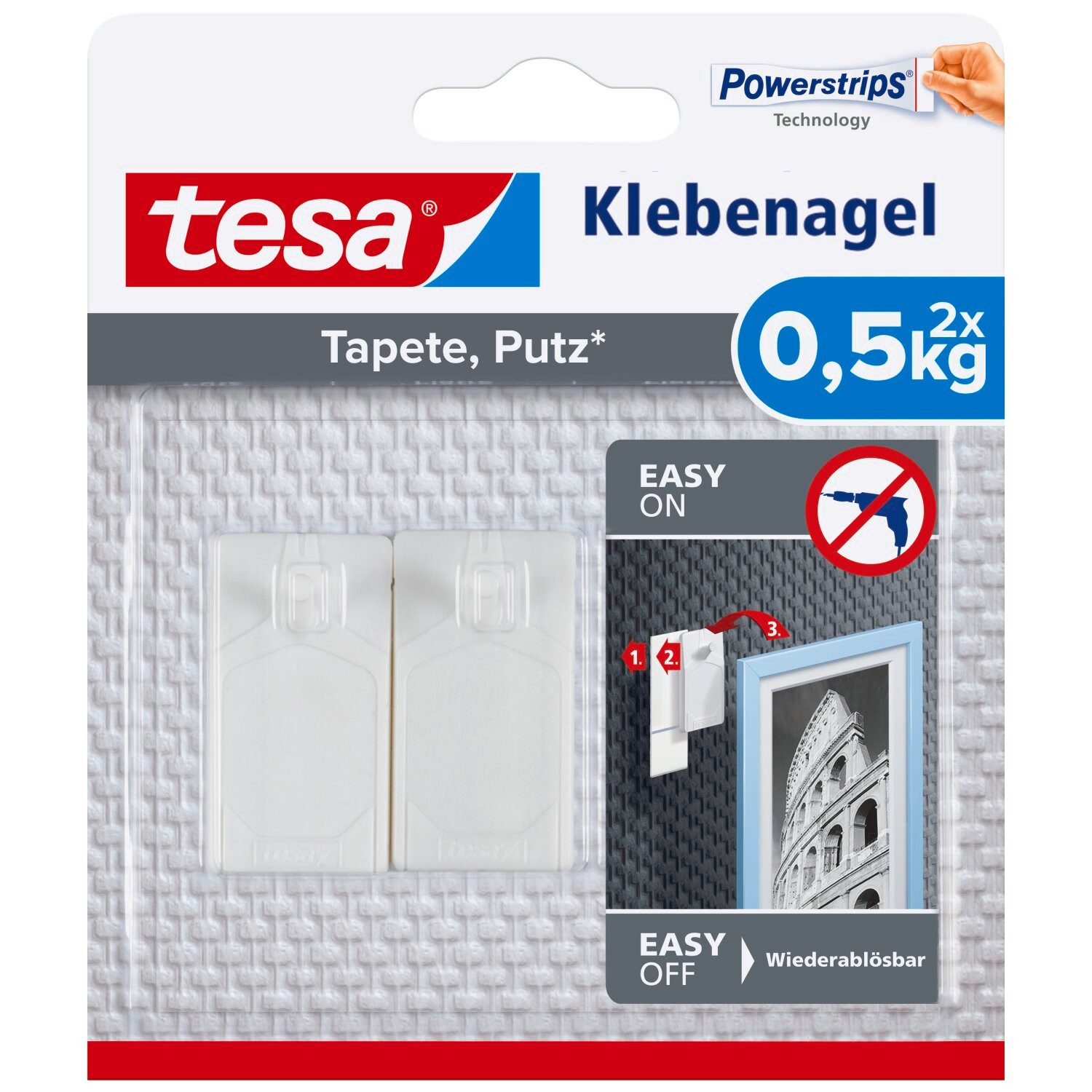 tesa Klebehaken, Dekoration, Leinwände, Bilder, Girlanden, Lichterketten, (Packung, 2-St), Bilderhaken selbstklebend - spurlos entfernbar & wiederverwendbar