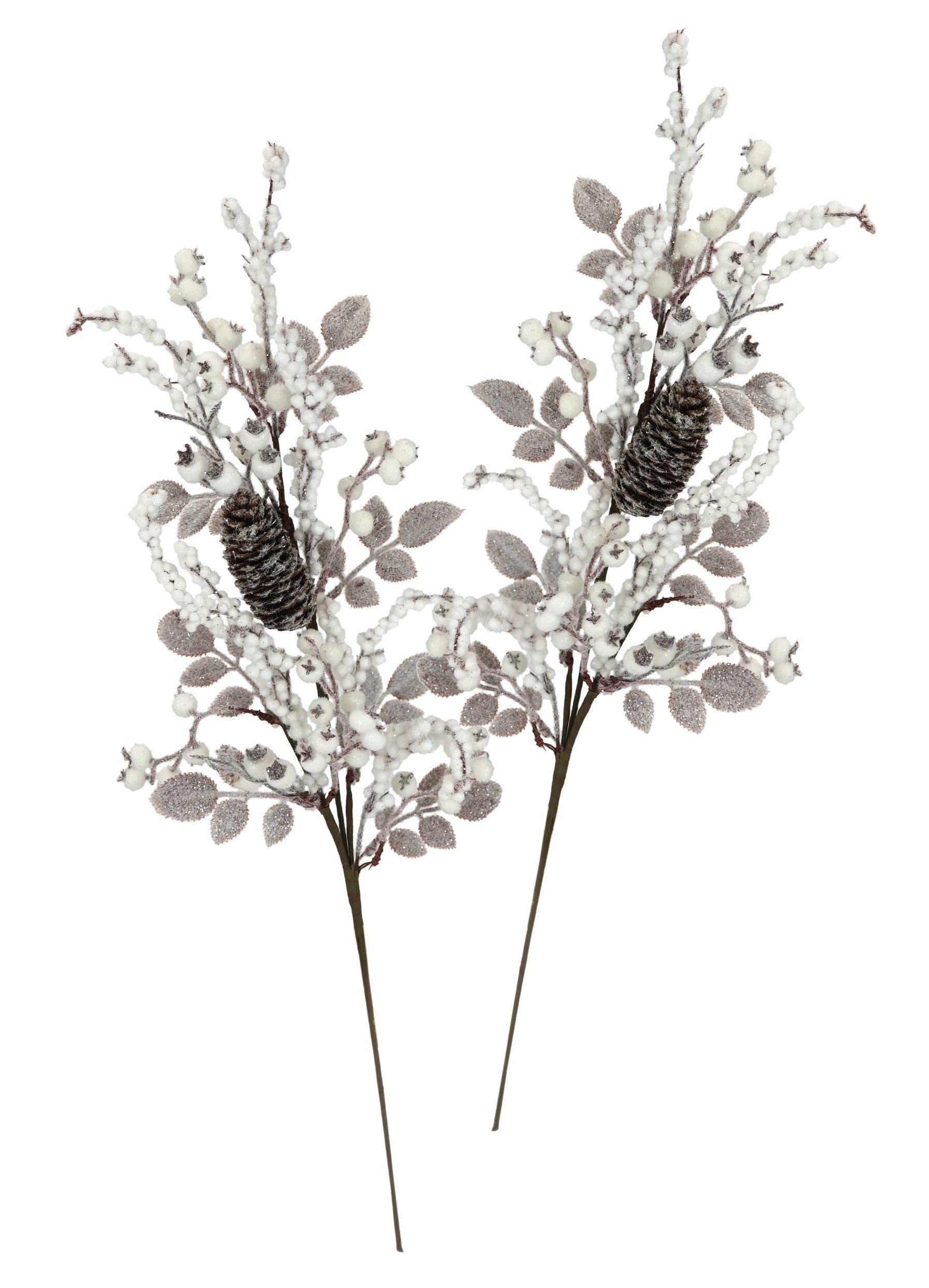 Kunstzweig Beerenzweig mit Zapfen geeist Beeren, I.GE.A., Höhe 72 cm, 2er Set Künstlicher Zweig Blume Weihnachtsdeko Dekozweig Dekoration