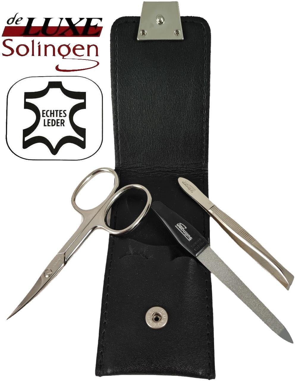 Feile, Nagelschere, 3 3-teiliges mit Solingen Etui, Maniküre Set tlg., EloModa Leder Maniküre-Etui Solingen