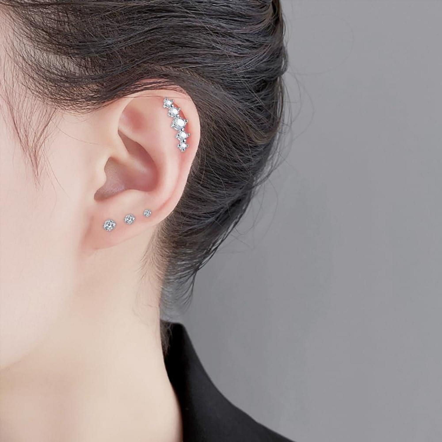 LAURITAMI Piercing-Set Helix Piercings Chirurgenstahl 1.2mm 6mm Tragus Ohrring Kristall
