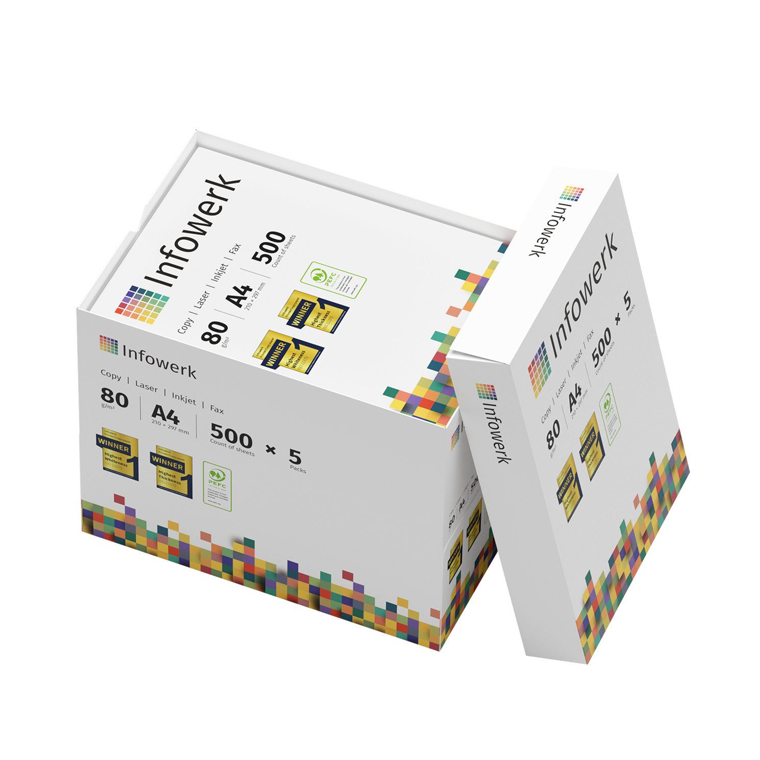Infowerk Druckerpapier Kopierpapier 2500 Blatt A4 80g Premium Weiß Testsieger PEFC, PEFC-Zertifikat (GFA-PEFC-COC-500582) – Bild 2 von 3