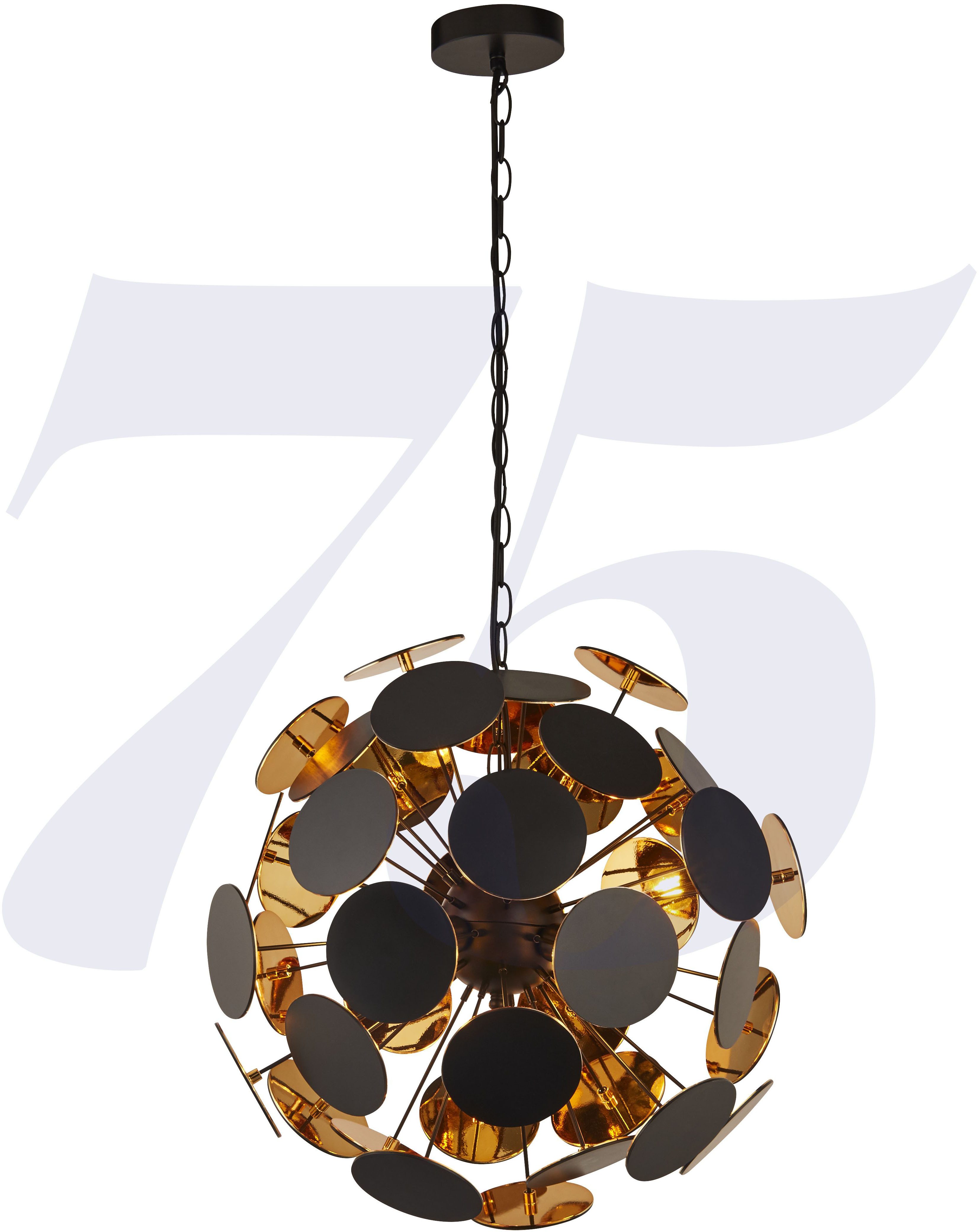 Searchlight Hängeleuchte Discus 4Lt Pendant - Black Metal, Black & Gold PC Discs, Leuchtmittel wechselbar
