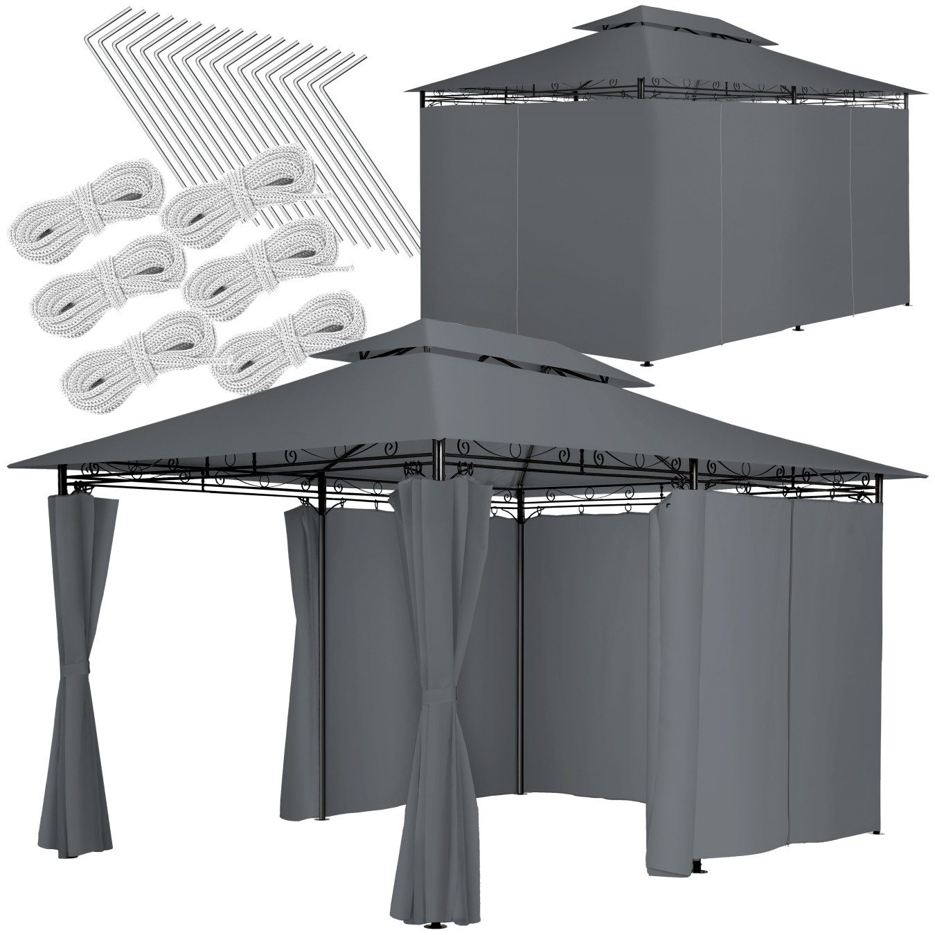tectake Pavillon Gartenpavillon, mit 6 Seitenteilen, (400 x 300 x 265 cm, K günstig online kaufen