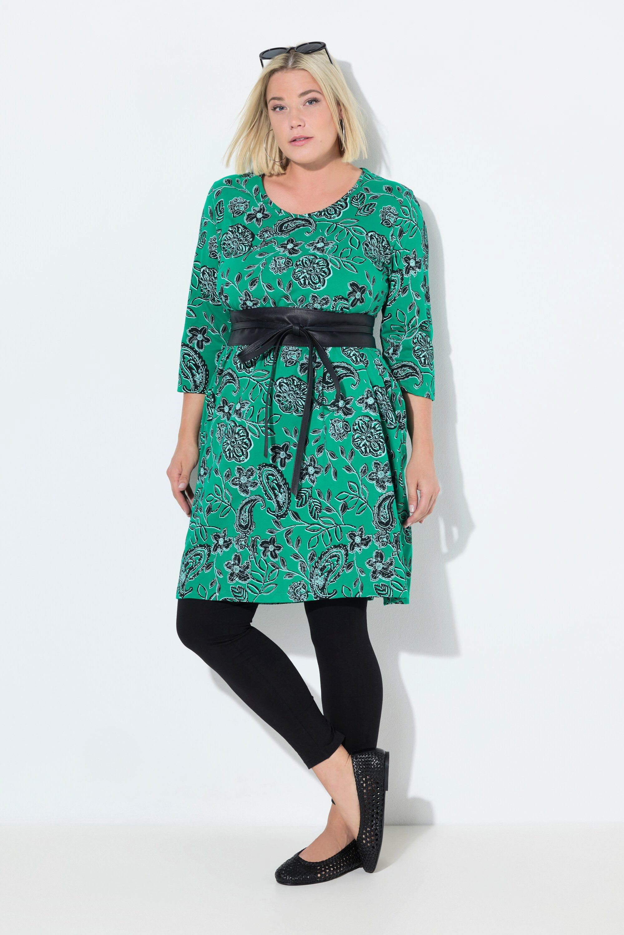 Ulla Popken Jerseykleid Jerseykleid Paisley A-Linie Rundhals 3/4-Arm