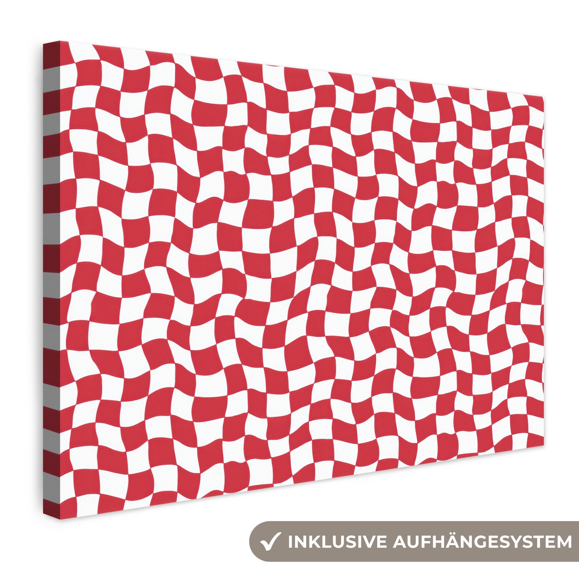 OneMillionCanvasses® Leinwandbild Gewellt - Muster - Rot, Fotodruck (1 St), Leinwand Bilder Klein, Wand Dekoration Aesthetic 30x20 cm