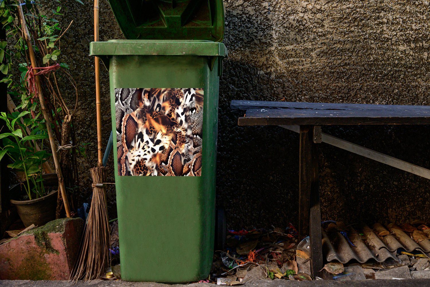 Wandsticker MuchoWow Pantherdruck Sticker, Abfalbehälter Tiere Schlange - Container, - Mülleimer-aufkleber, Tierdruck St), - (1 Mülltonne,