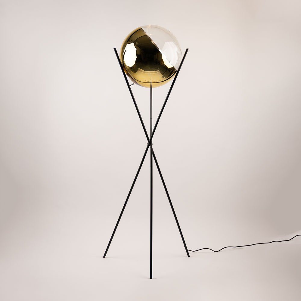 Dreibeinleuchte Stehlampe Schwarz, s.luce 40cm Gold Glaskugel verspiegelt Orb
