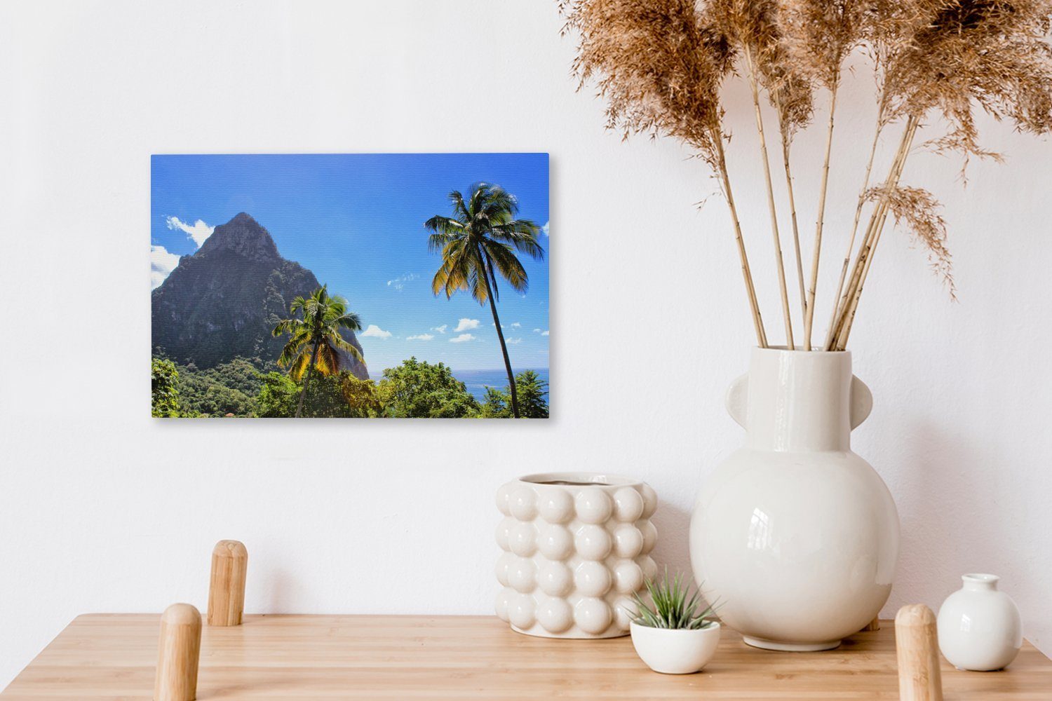 Himmel, Schöne und strahlend vor Leinwandbilder, Wandbild Pitons cm den Palmen (1 ein Wanddeko, Leinwandbild St), blauer OneMillionCanvasses® Aufhängefertig, 30x20