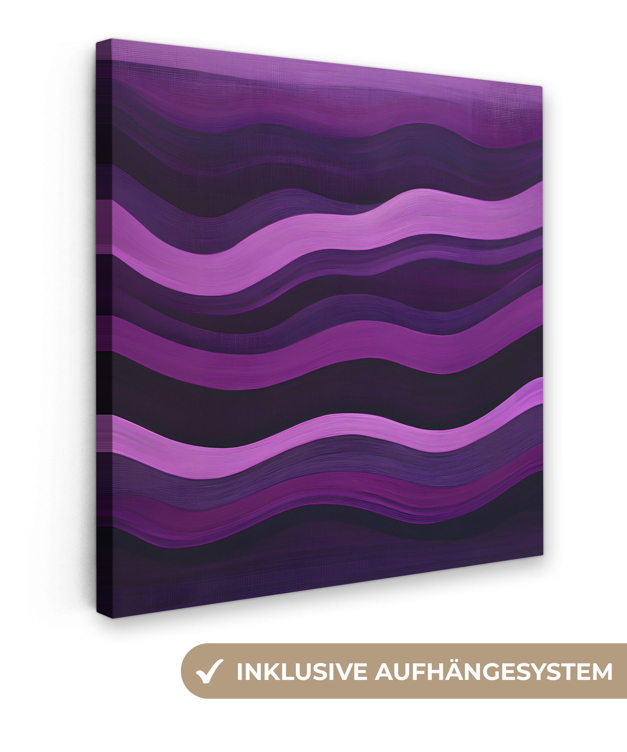 OneMillionCanvasses® Leinwandbild Linien - Wellen - Lila - Abstrakt, Fotodruck (1 St), Wandbild, Deko Schlafzimmer Wohnzimmer Flur 20x20 cm