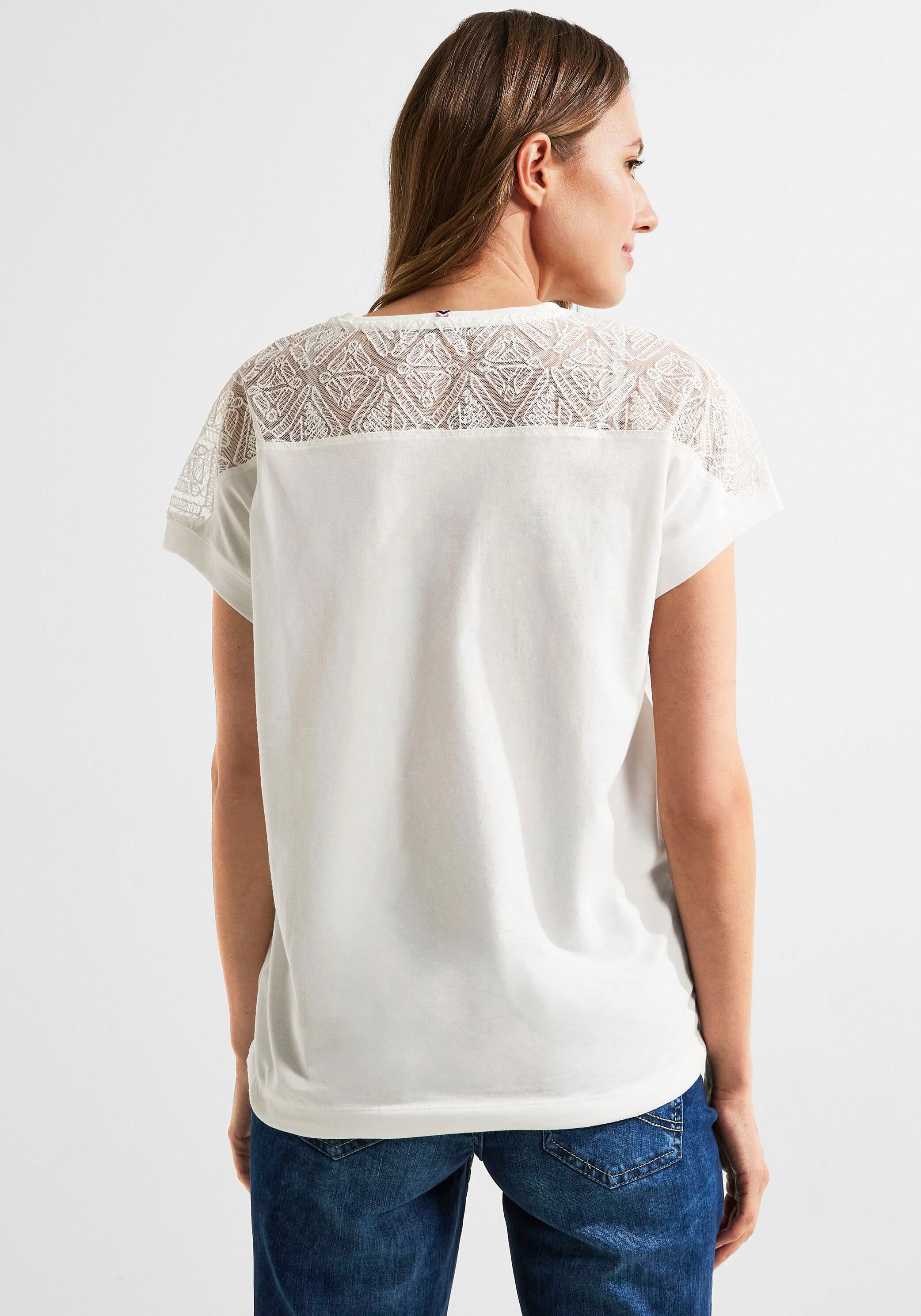 Cecil T-Shirt mit vanilla V -Ausschnitt leicht abgerundetem white