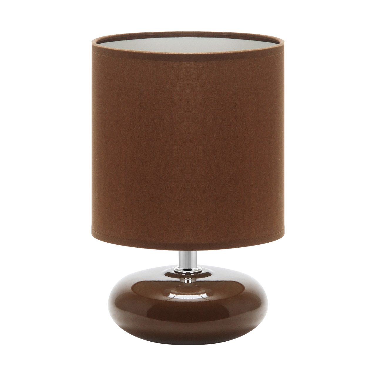 Licht-Erlebnisse Nachttischlampe FONDA, ohne Leuchtmittel, Stoff Keramik E14 20 cm Braun rund Retro Design Keramiklampe