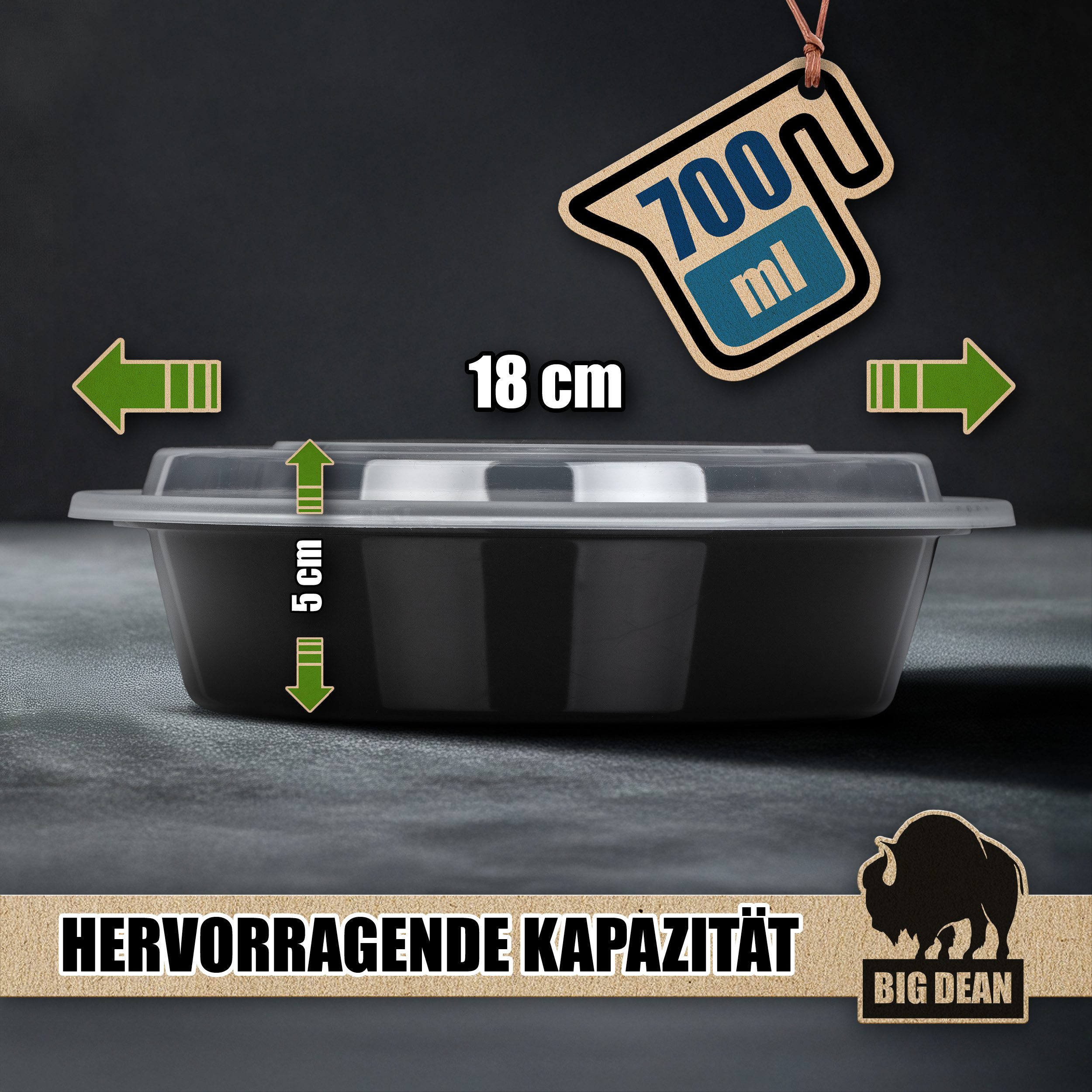 BigDean Lunchbox 15 Stück runde Meal Prep Boxen 700ml BPA frei wiederverwendbar, Kunststoff, (Set, 15-tlg., Meal Prep, Behälter + Deckel), Gefrier & Mikrowellen & Spülmaschinen geeignet, Auslauf & Luftdicht