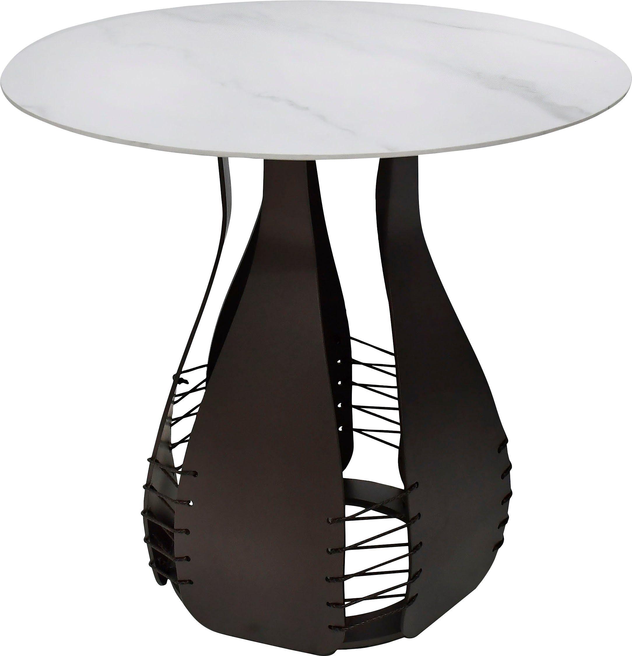 Leonique Beistelltisch Indiana, Beistelltisch, rund, bronzefarbene Beine, Keramik, Marmoroptik, 60x55