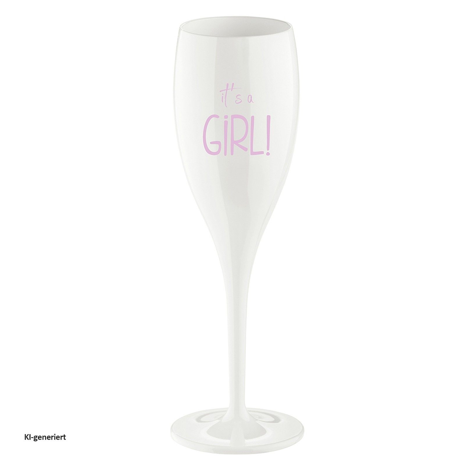 KOZIOL Sektglas Sektglas 100 ml mit Druck CHEERS No. 1 IT'S A GIRL, 1-tlg., Kunststoff, Stielglas aus Kunststoff
