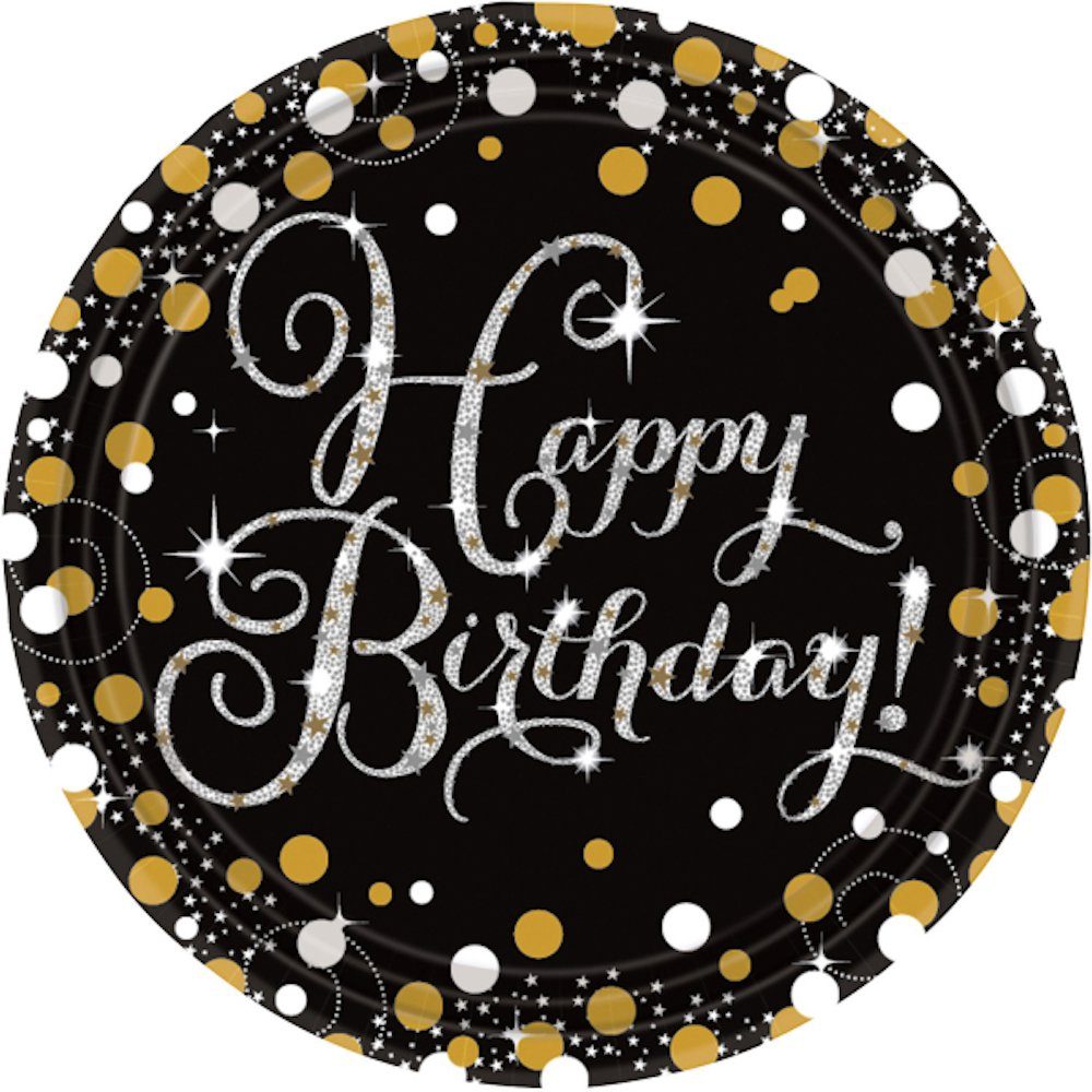 Amscan Einwegteller Pappteller Sparkling Birthday Silber - Happy Celebration
