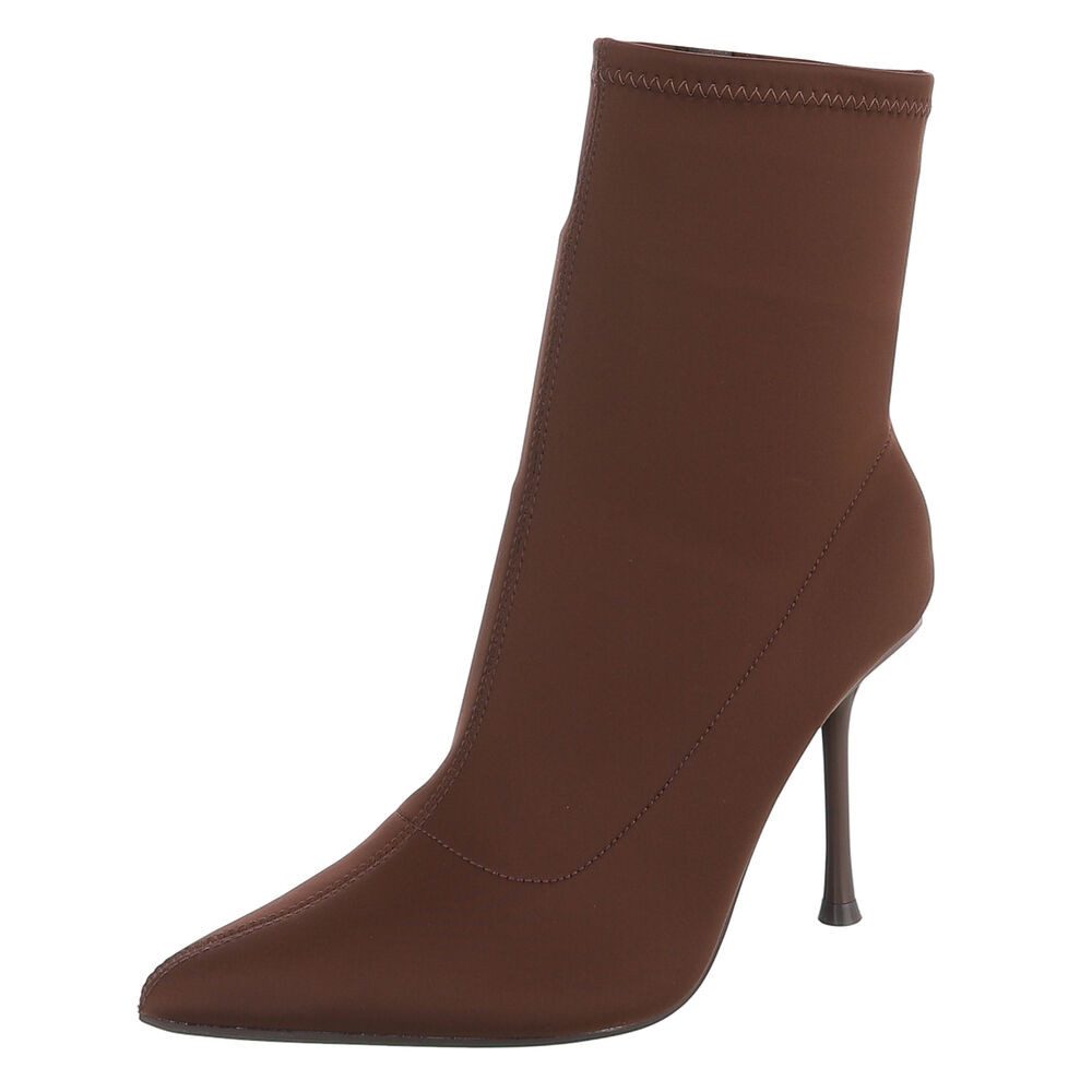 Ital-Design Damen Stiefelette mit spitzem High Heel, Sock-Style High-Heel-Stiefelette (92268904) Pfennig-/Stilettoabsatz Stiefeletten in Braun