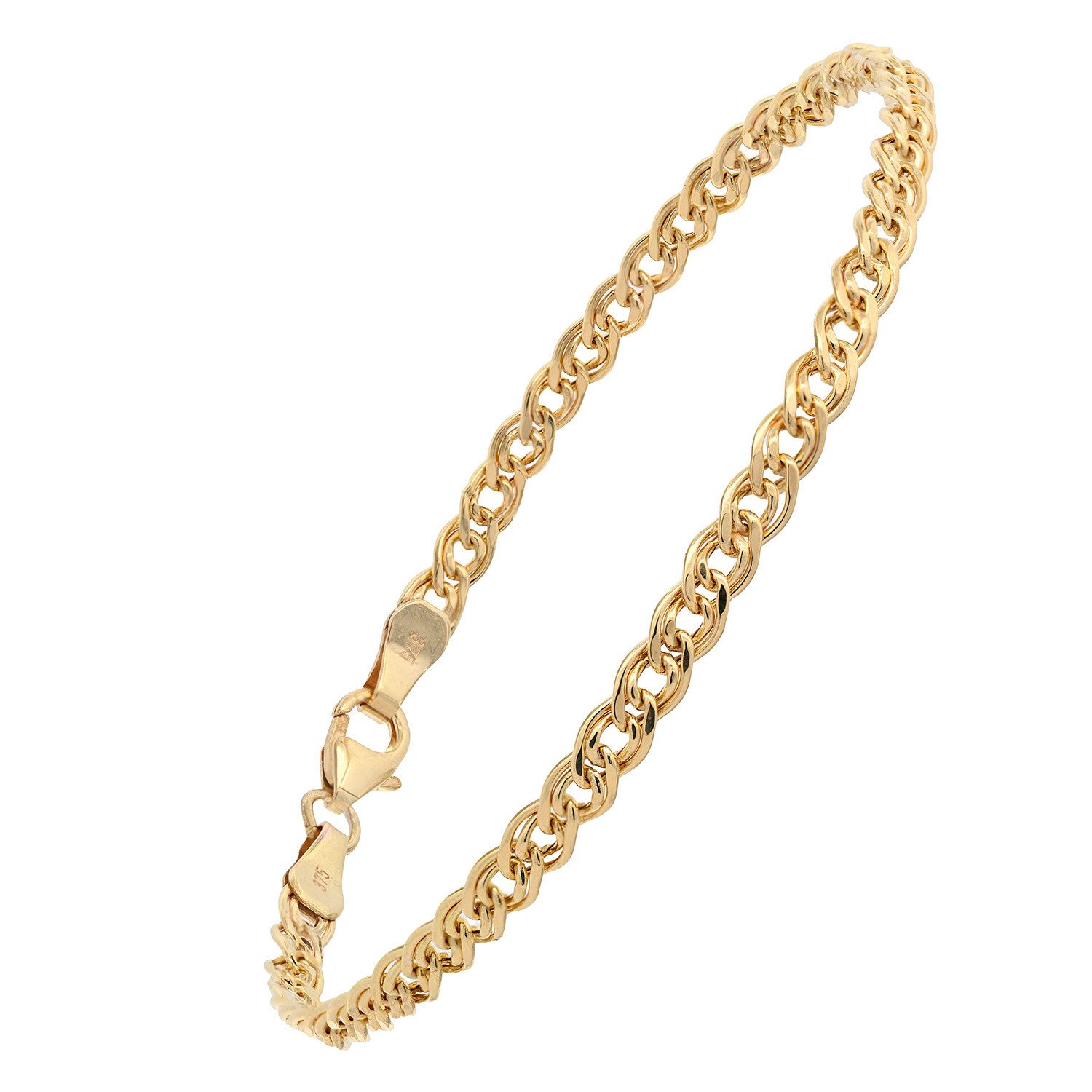 HOPLO Goldarmband Goldkette Zwillingspanzerkette Armkette 3,7 mm 19 cm 375 -9 Karat Gold, Made in Germany