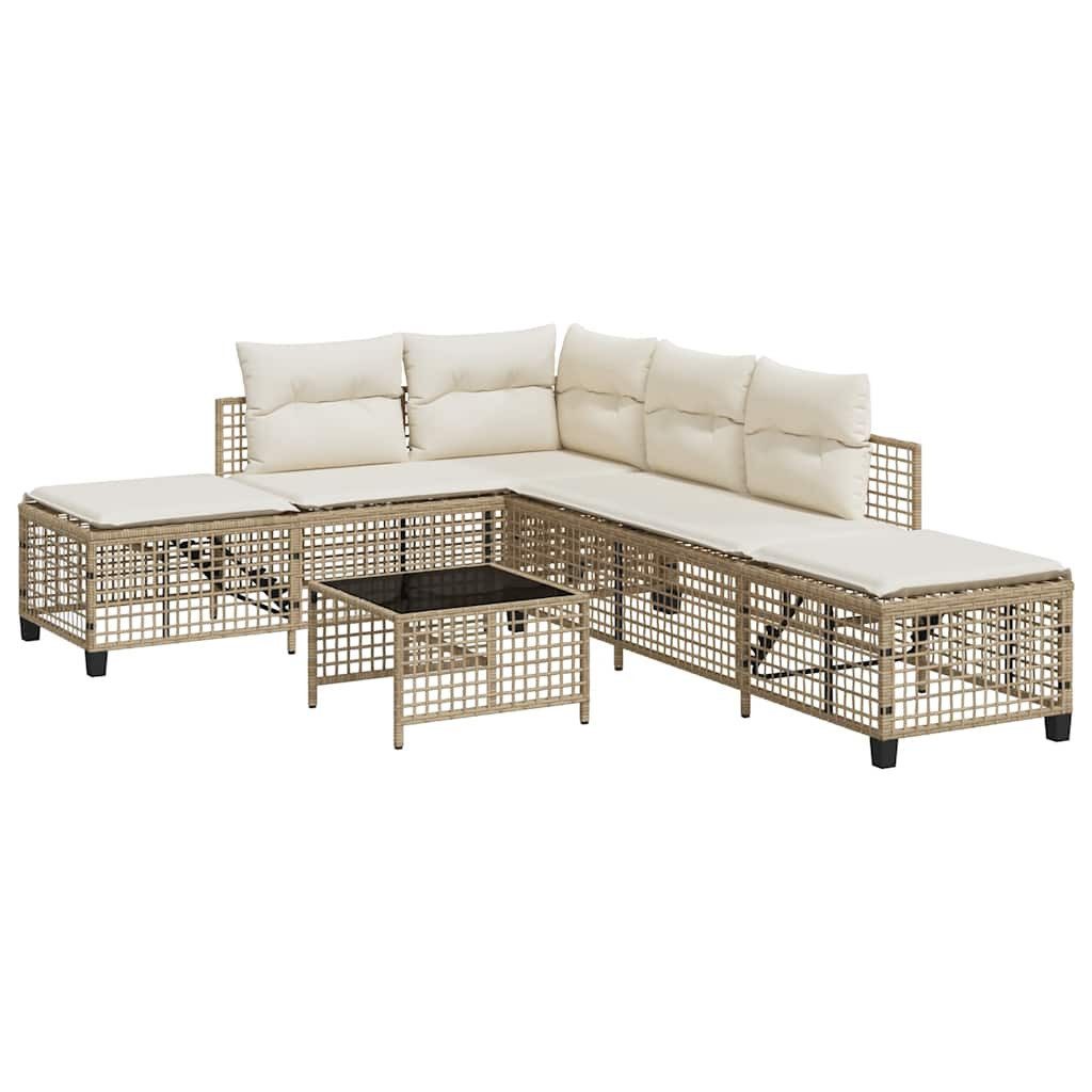 vidaXL Loungesofa 3-tlg. Garten-Ecksofa-Set mit Kissen Beige Poly Rattan, 1 Teile