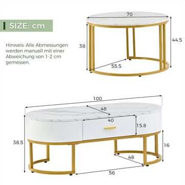 autolock Beistelltisch Couchtische 2-teilig Tischgestell Metall Gold (2-teilig), 100*48*38,5 cm (großer Tisch), 70*70*44,5 cm (kleiner Tisch)