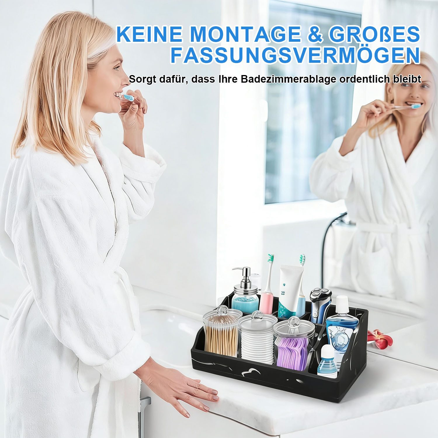 SURFOU Zahnbürstenhalter Toothbrush Holder Zahnbürste Halterung mit Trennwände, Bad Accessoires für Büro, Wohnzimmer, Eitelkeit Countertop – Bild 2 von 5