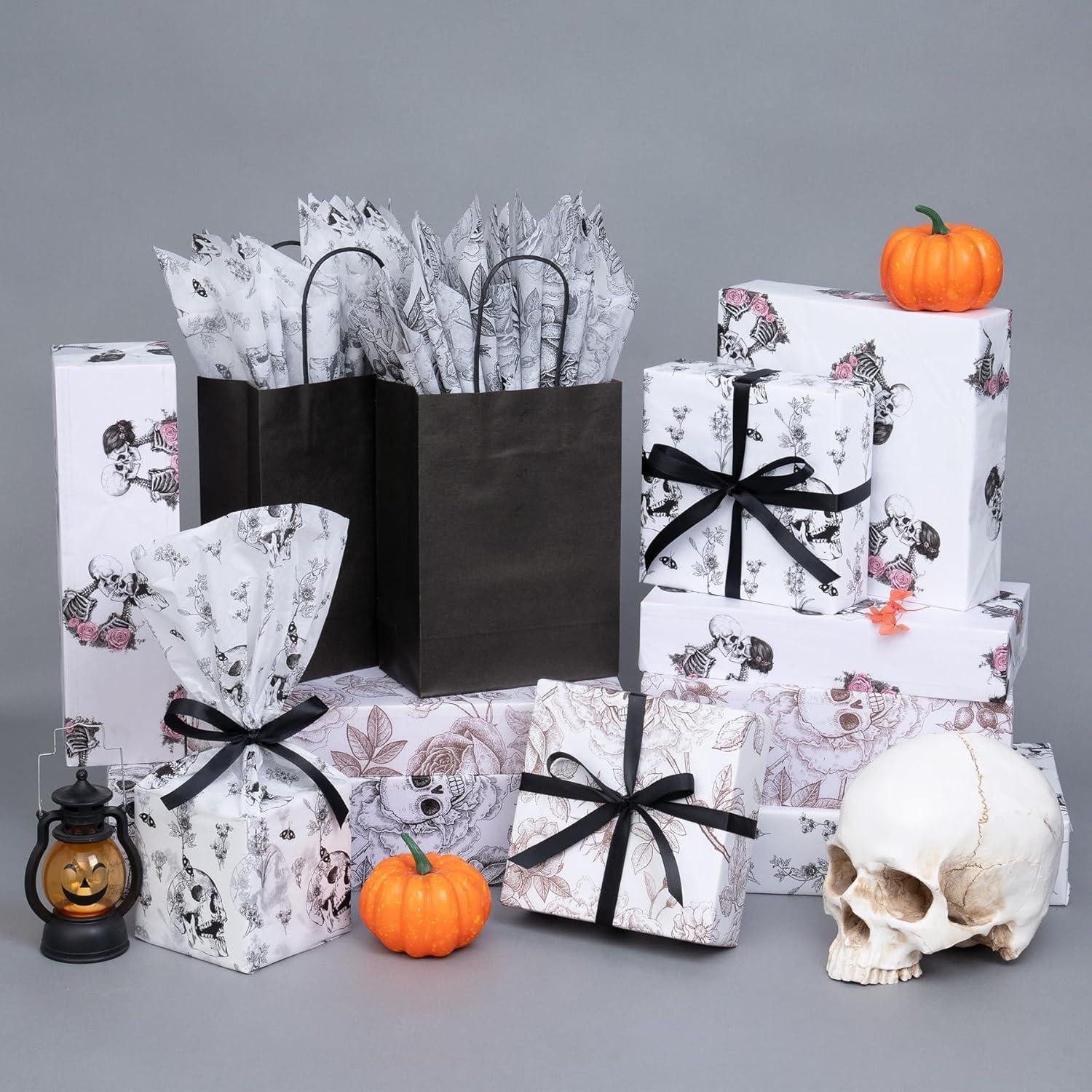 LuxusKollektion Seidenpapier Seidenpapier Totenkopf Zuckerschädel Rosen 60 Blatt Schwarz Weiß Braun