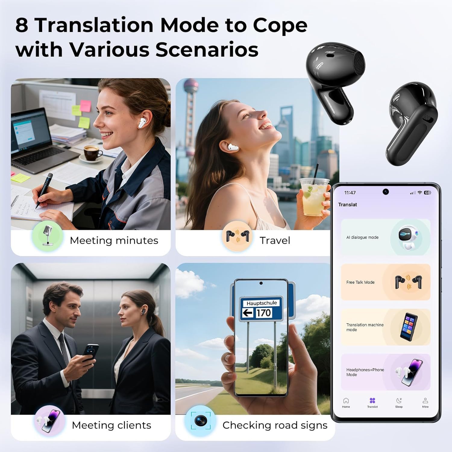 Athlix Übersetzer Kopfhörer Echtzeit Sprachübersetzer Kabellos Headset In-Ear-Kopfhörer (Ja, 134 Sprachen, Musikwiedergabe, Anrufsteuerung) – Bild 5 von 5
