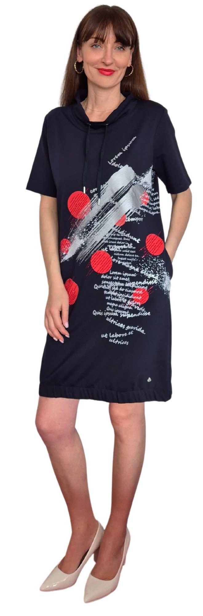 Gio Milano Sweatkleid G28-5100, mit Stehbund und Punkten