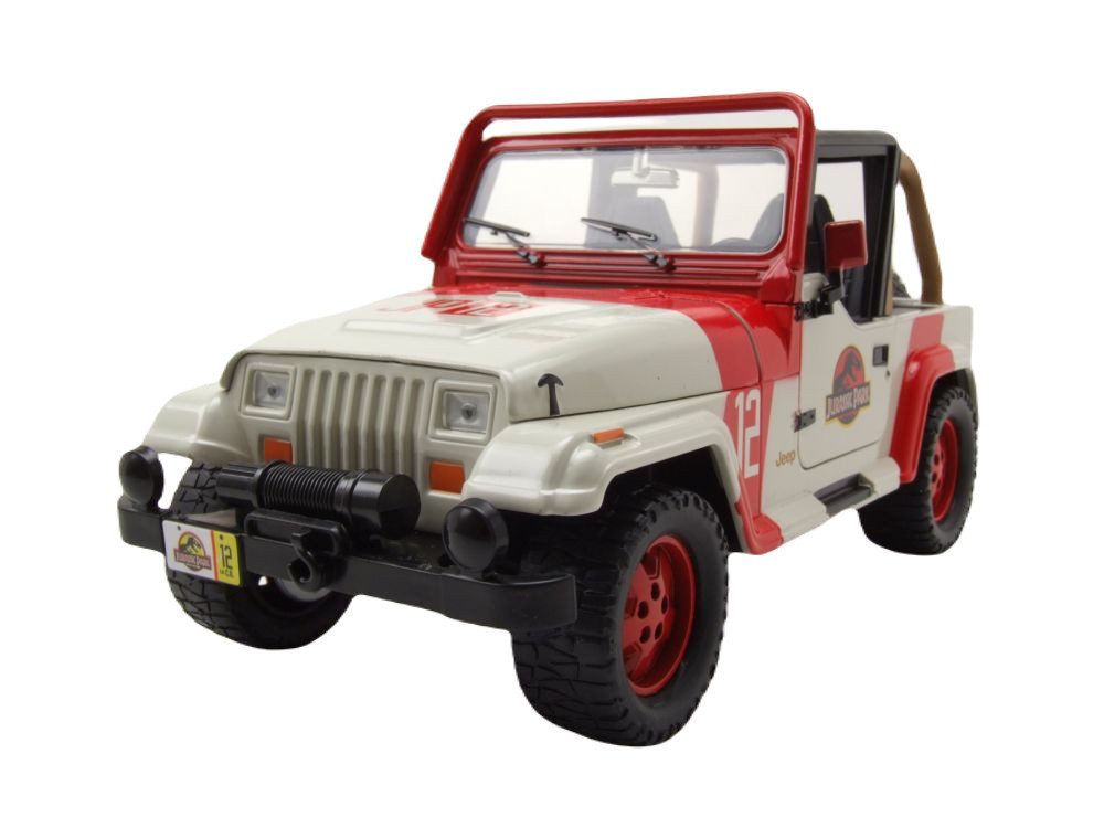 JADA Modellauto Jeep Wrangler 1992 weiß rot Jurassic World, Maßstab 1:24