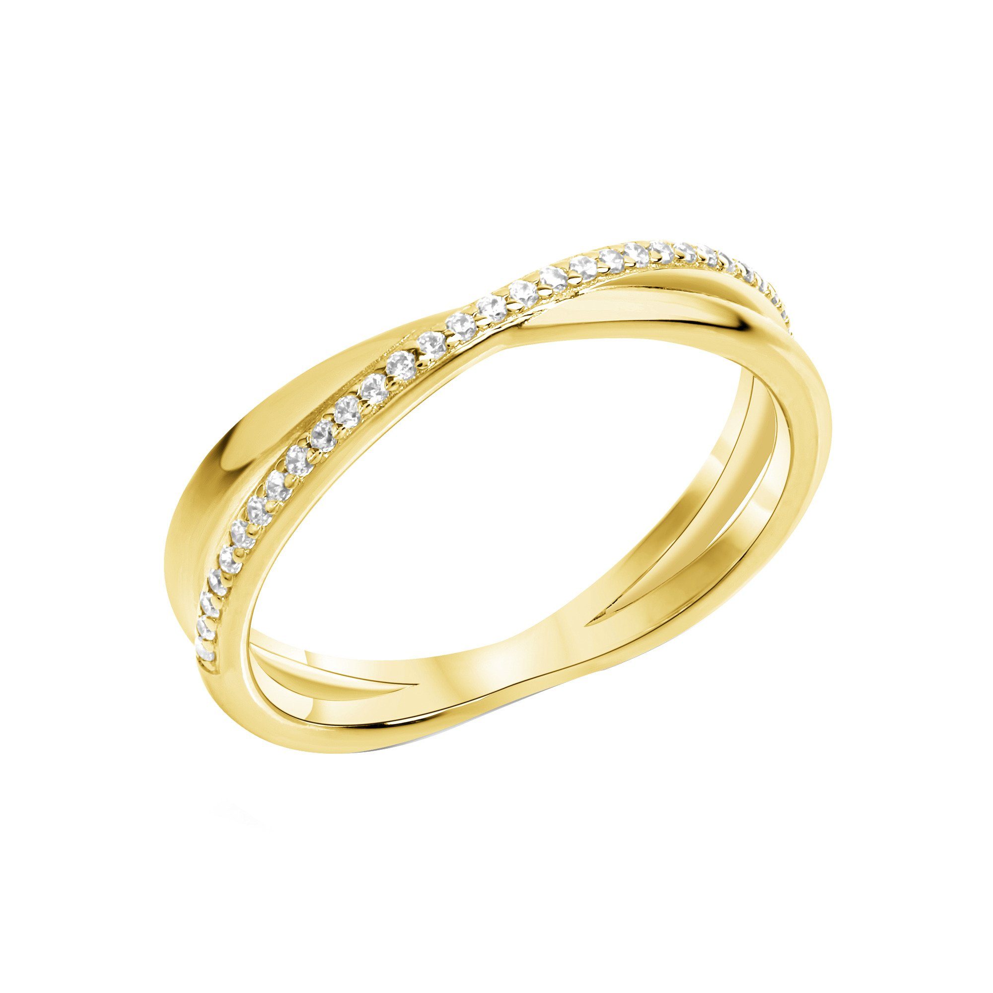 CELESTA Fingerring Silber 925 vergoldet mit weißen Zirkonia-Steinen günstig online kaufen