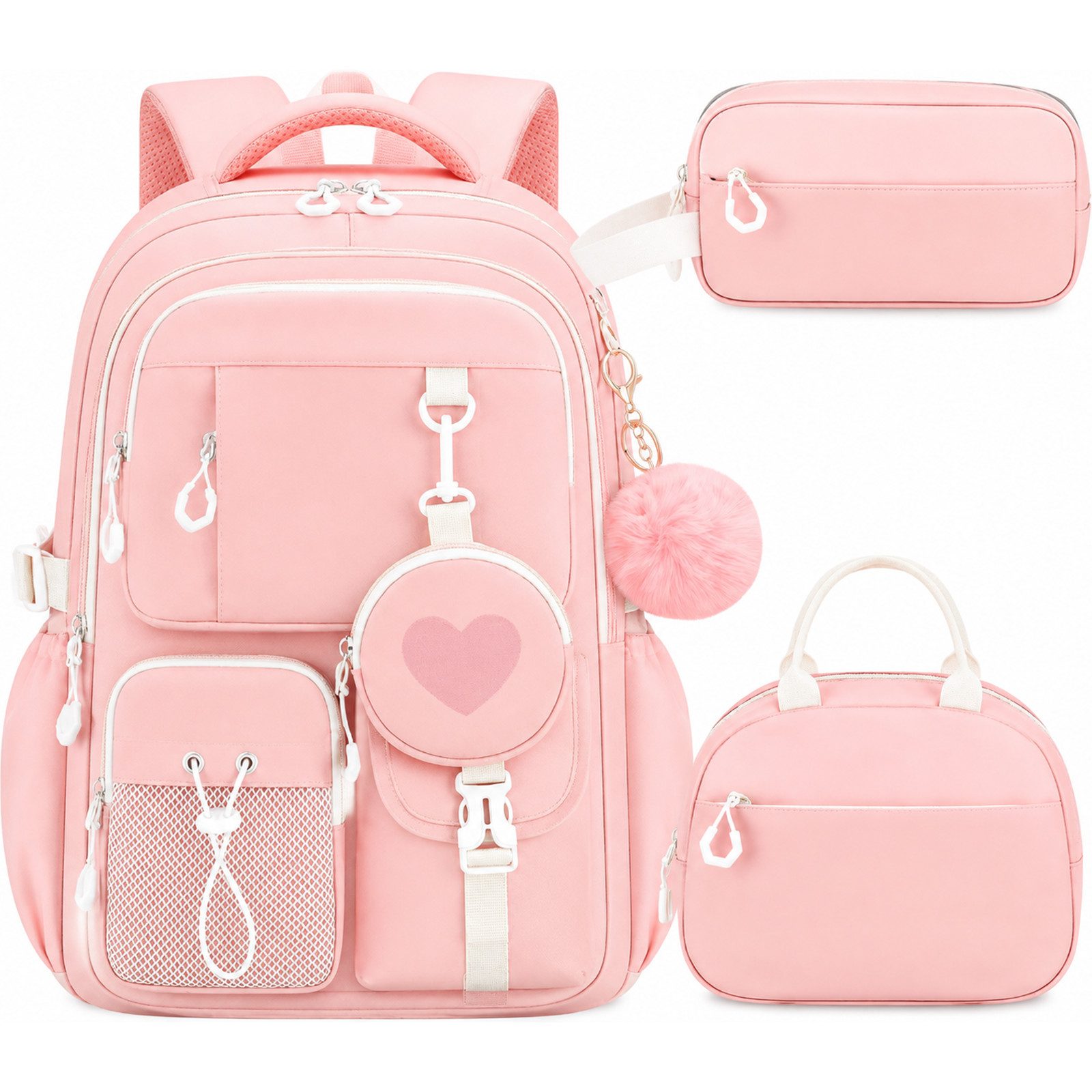 MOPUEA Schulrucksack Schulrucksack Set 3-tlg Wasserabweisend Ergonomisch mit Viele Fächer (3-teiliges Schulrucksack Set für Schule und Freizeit, 3-teiliges Schulrucksack Set für Schule und Freizeit), 17,6 Zoll Laptopfach leicht ergonomisch isolierte Lunch
