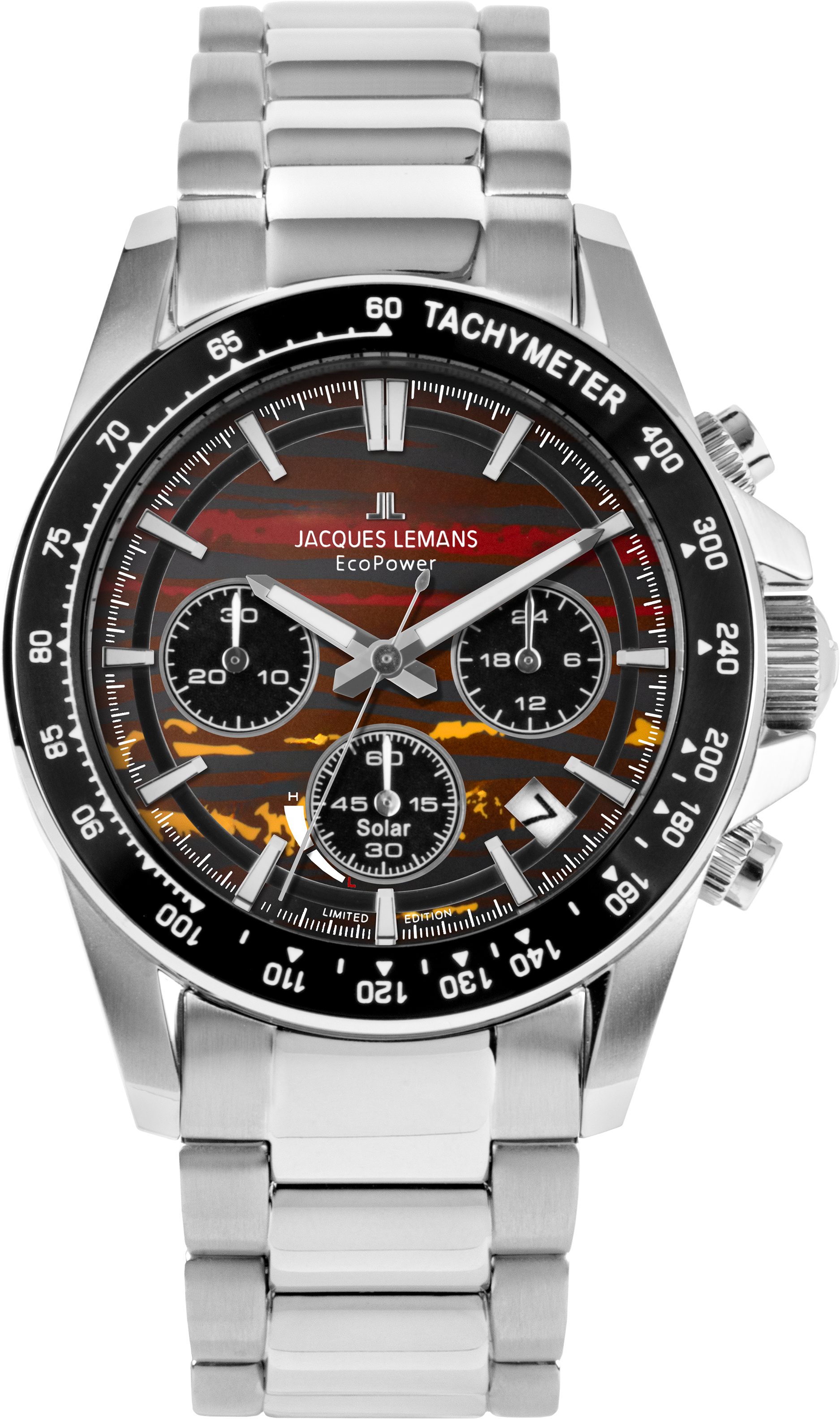 Jacques Lemans Chronograph Eco Power Limited Edition 50-10D, (Set, 3-tlg., mit Wechselwerkzeug und -band), Armbanduhr, Solar, Herrenuhr, Edelstahlarmband