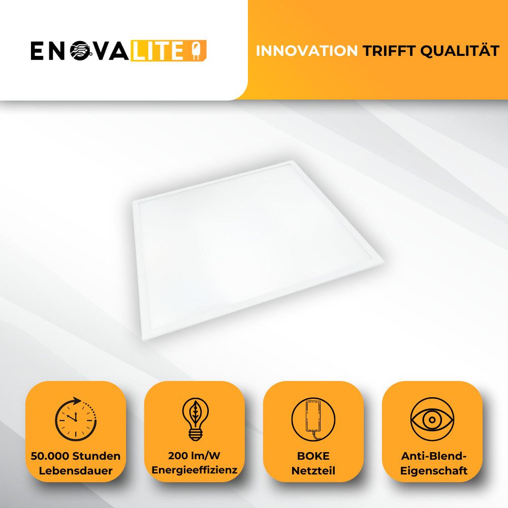 ENOVALITE LED Rasterleuchte LED BackLit Panel, 62x62 cm, 24 W, 3700 lm, 4000 K, UGR<19, LED fest integriert, Neutralweiß