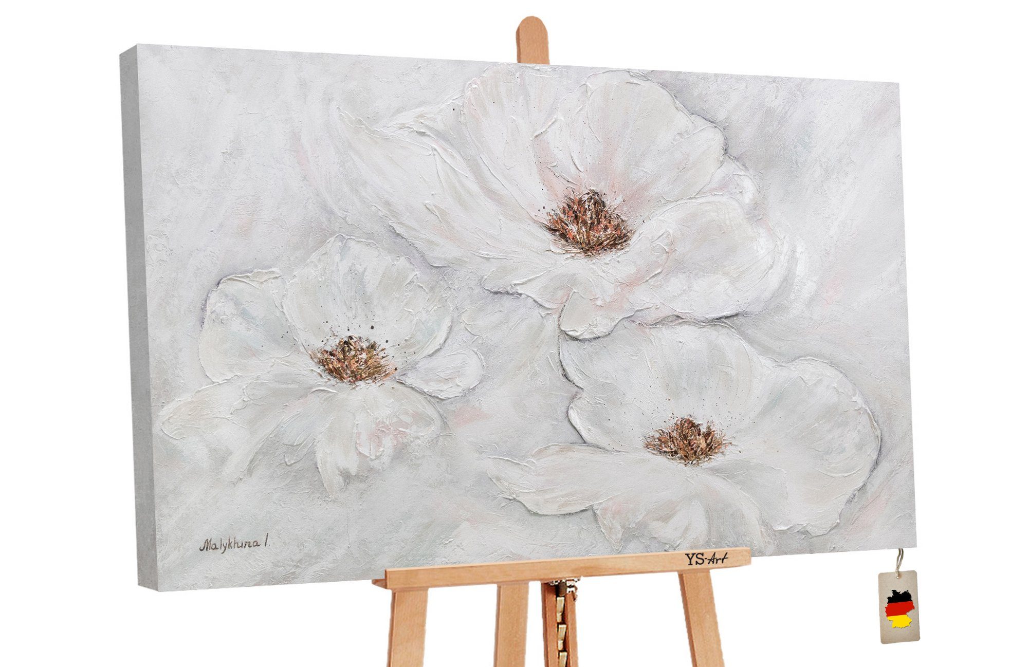 YS-Art Gemälde Zärtlichkeit, Blumen, Zarte Blumen Leinwand Bild Handgemalt in Beige