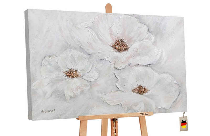 YS-Art Gemälde Zärtlichkeit, Blumen, Zarte Blumen Leinwand Bild Handgemalt in Beige