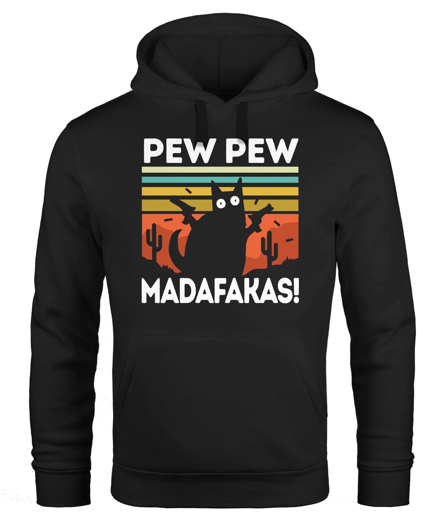 Pew Pew lustig Moonworks® Madafakas! Katze Hoodie schwarze Hoodie Kapuzen-Pullover MoonWorks Spruch Meme Herren