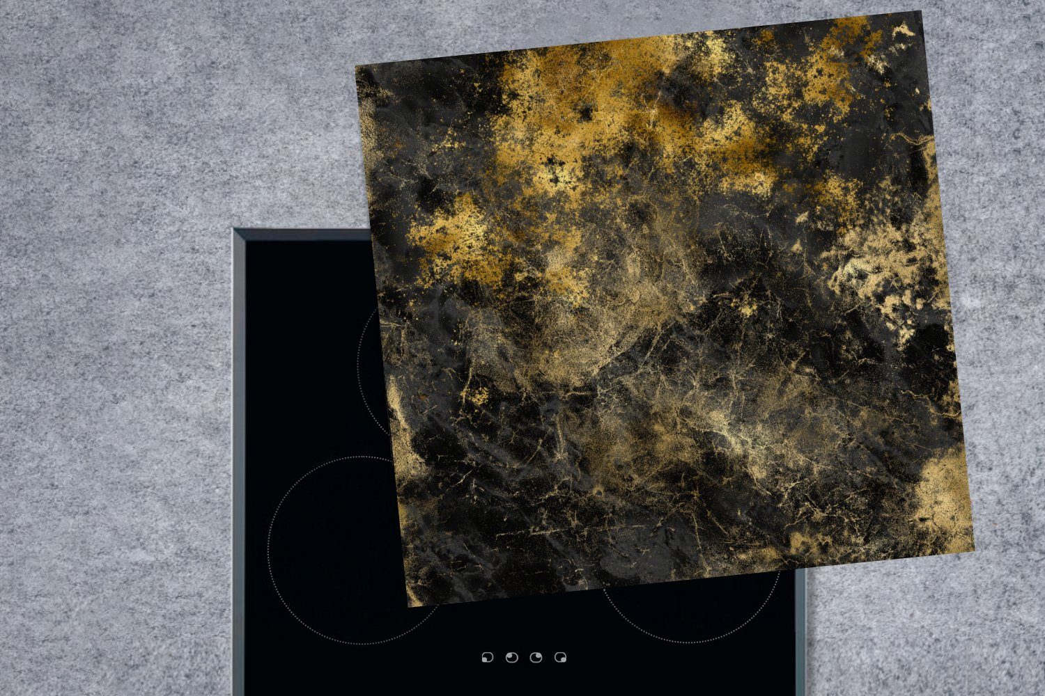 MuchoWow Herdblende-/Abdeckplatte küche (1 78x78 Gold cm, Vinyl, - - Marmor Arbeitsplatte Schwarz, tlg), für Ceranfeldabdeckung