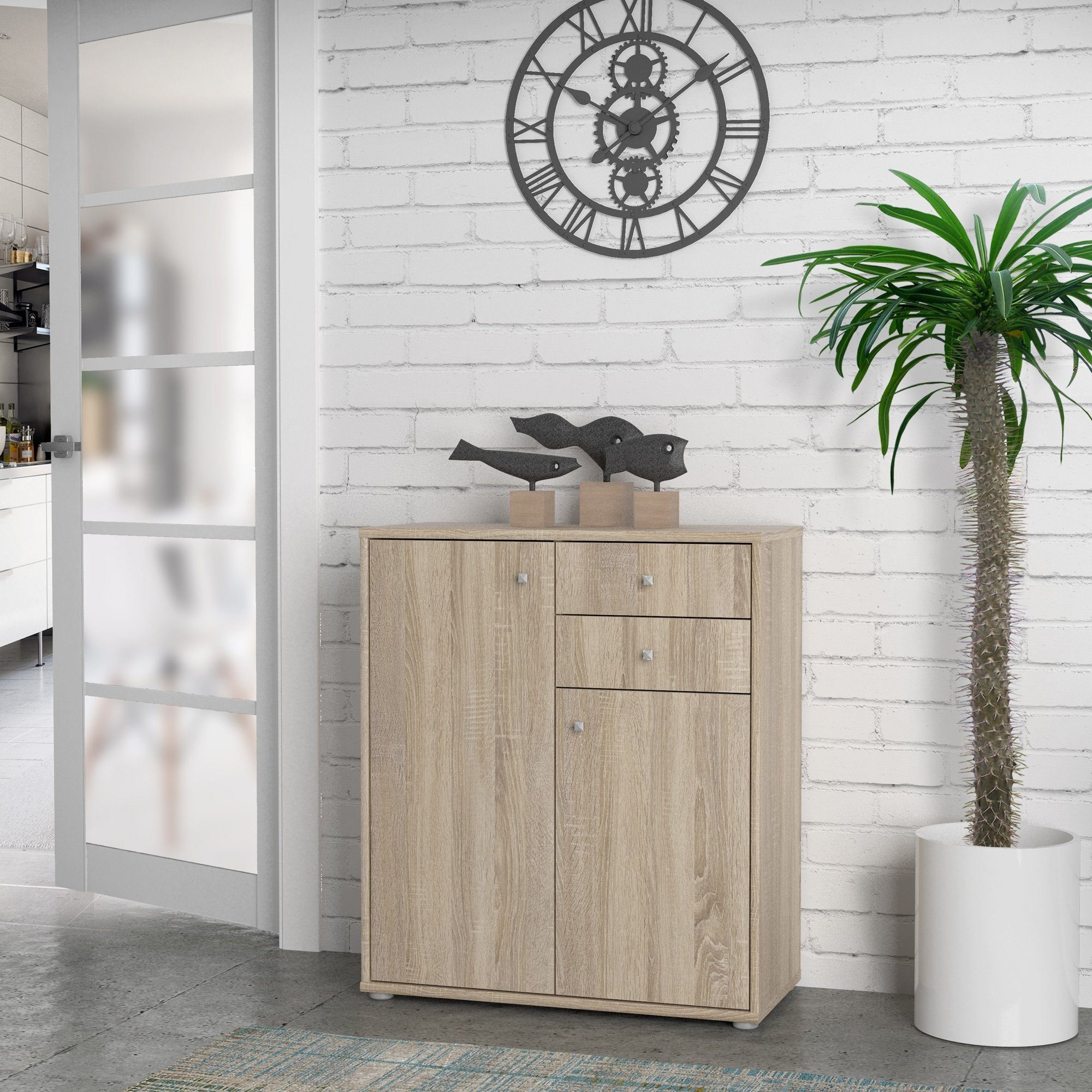 Newroom Kommode Sonoma Eiche 74 cm, Kommode Sonoma Eiche Modern Sideboard Highboard Büro