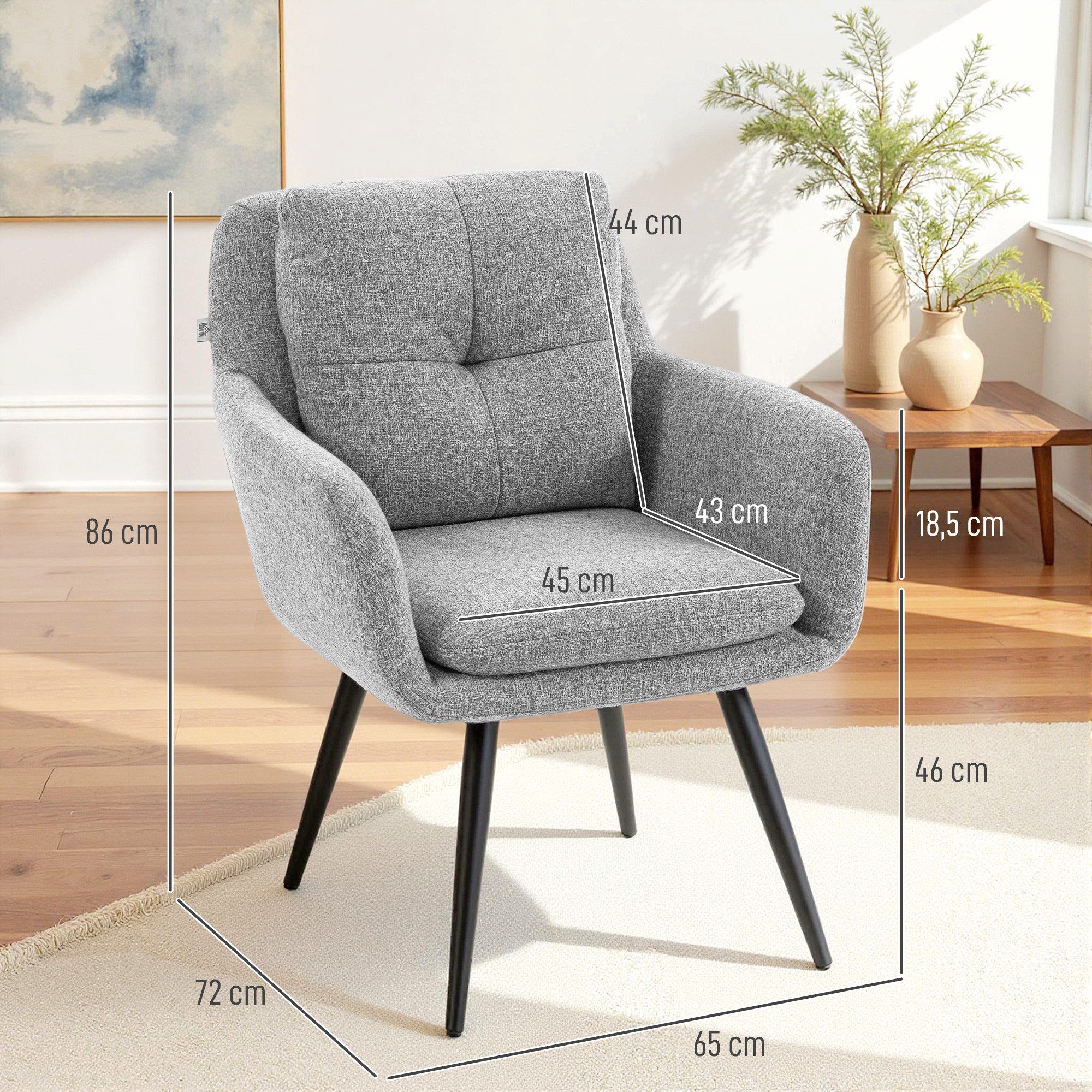 HOMCOM Relaxsessel Sessel Loungesessel mit Leinenoptik, mit Metallbeinen (Einzelsessel, 1-St., Armlehnensessel), für Wohnzimmer, Schlafzimmer, Hellgrau