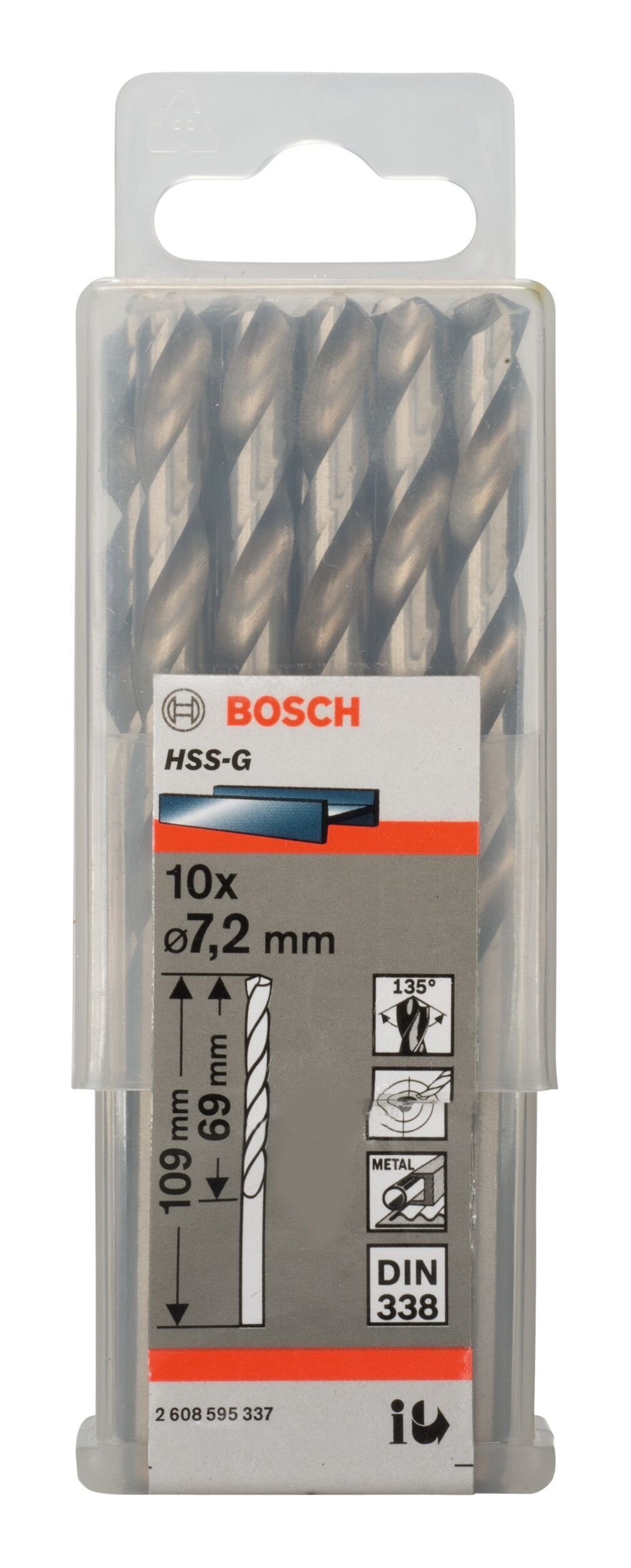 10er-Pack (10 x Metallbohrer, Stück), x - HSS-G 7,2 BOSCH mm (DIN 69 109 - 338)