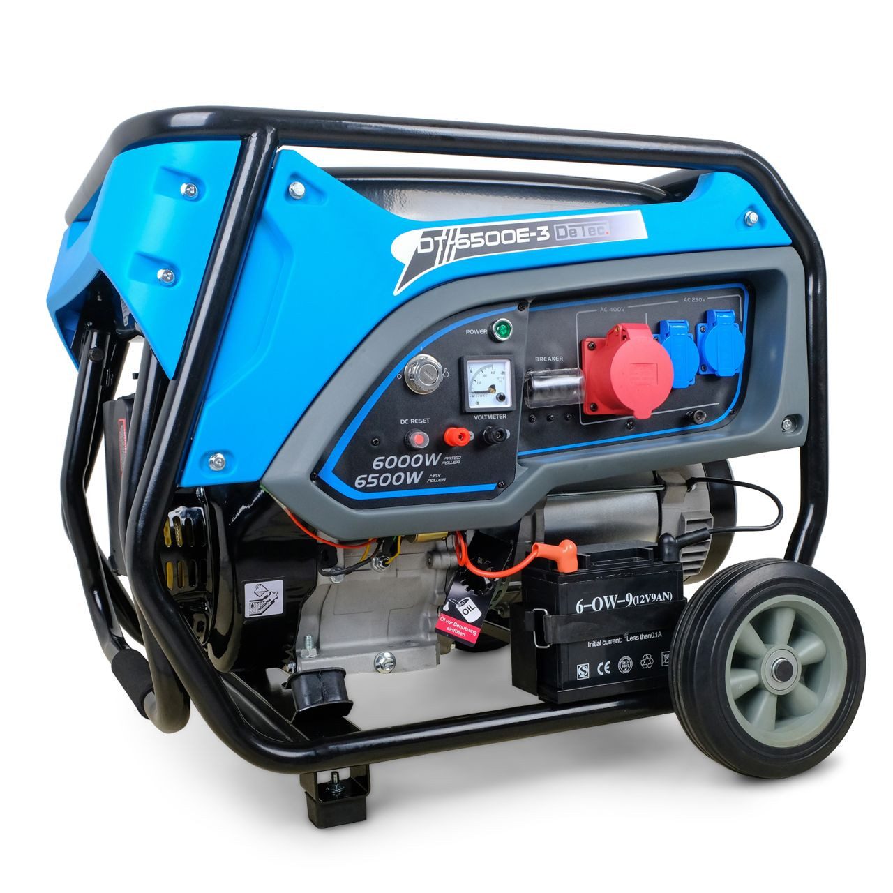 DeTec DT-6500E-3 3-phase emergency power generator, 6500W 400V three-phase + 2x 230V, with electric start, quiet 93 dB(A)