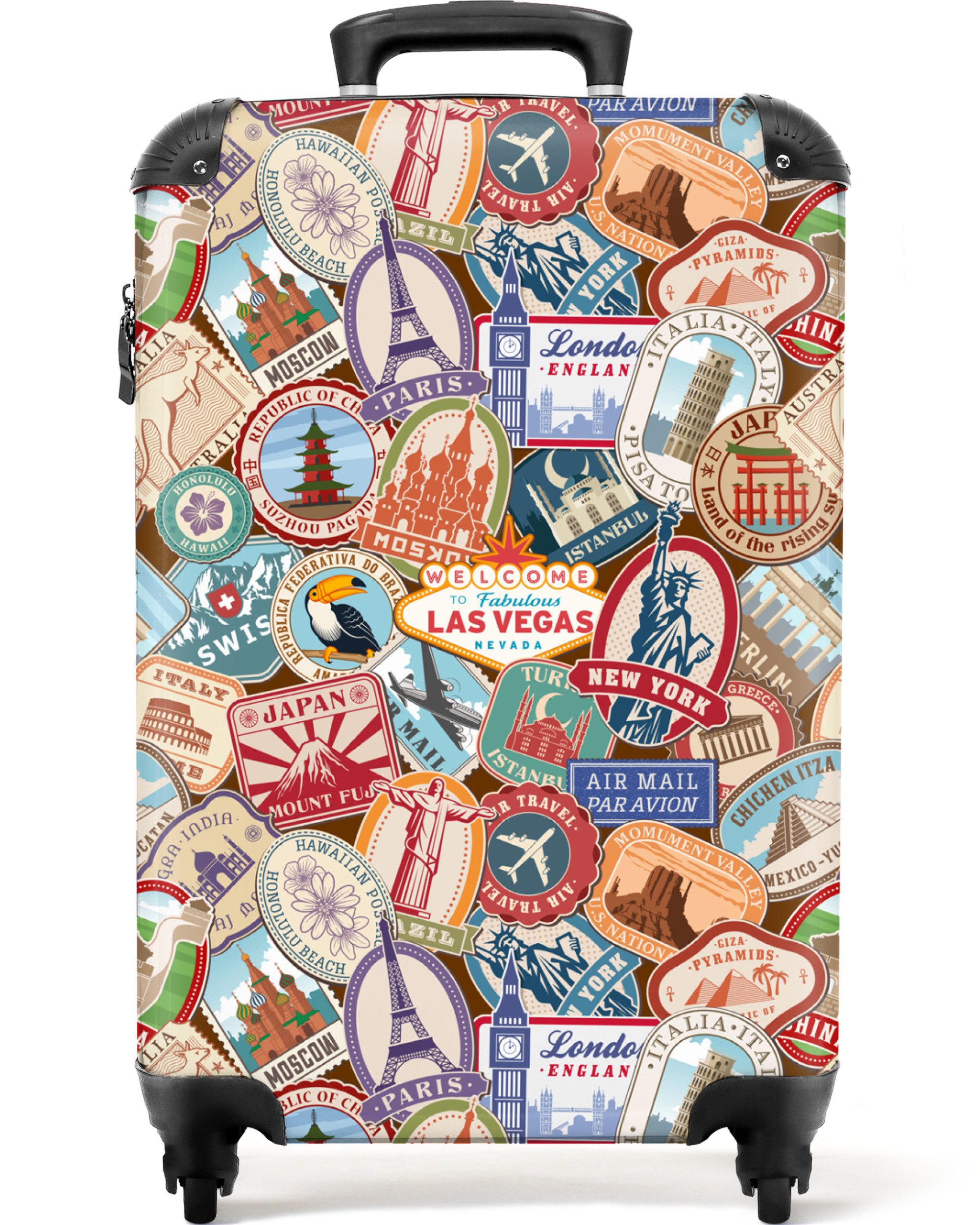 NoBoringSuitcases.com© Hartschalen-Trolley Reisen - Muster - Illustrationen - Vintage 55x35x20cm, Reisetasche mit Rollen, Koffer Handgepäck Flugzeug