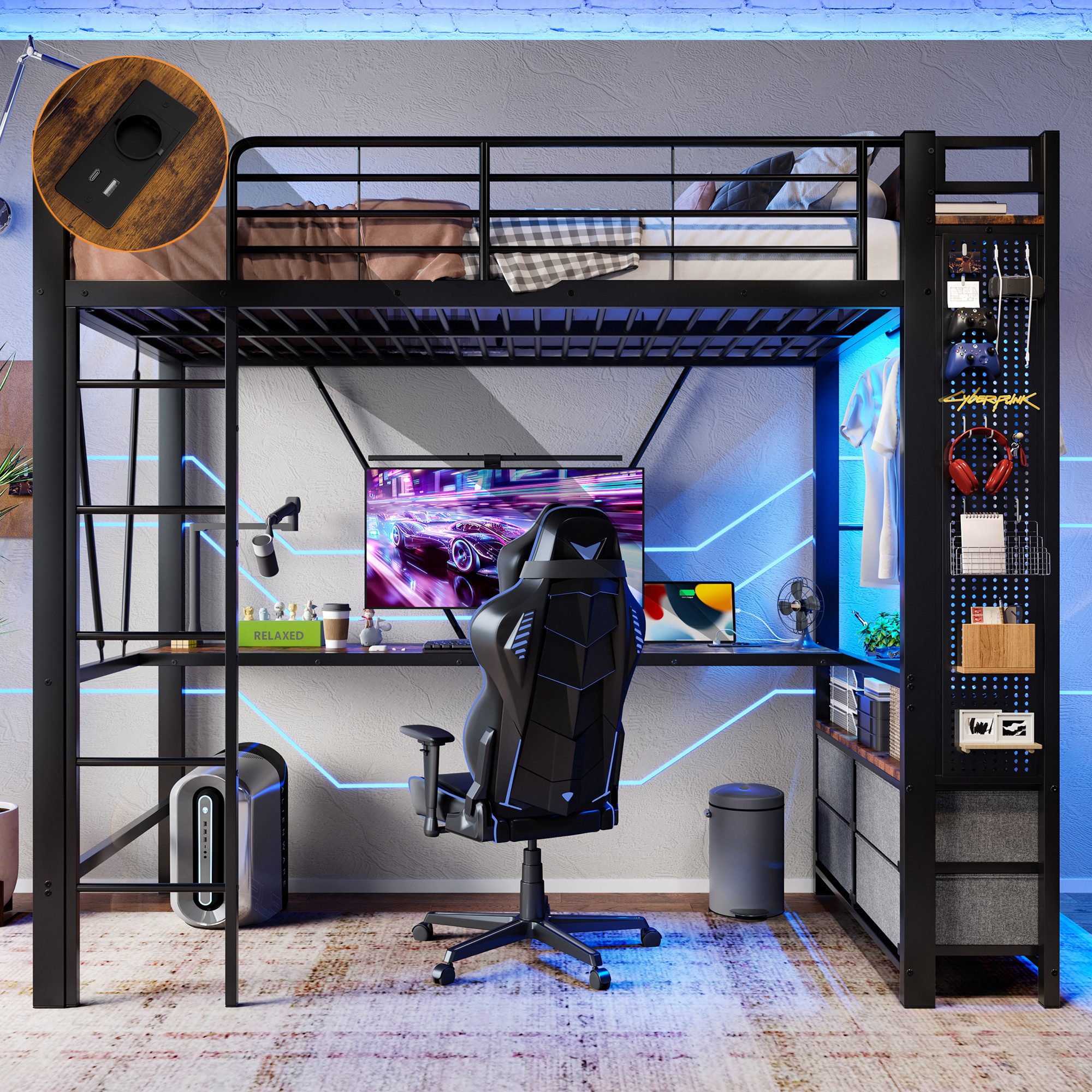 MODFU Kinderbett aus Eisen, Mit Trockenstab, Einlegeböden, 4 Schubladen (mi günstig online kaufen