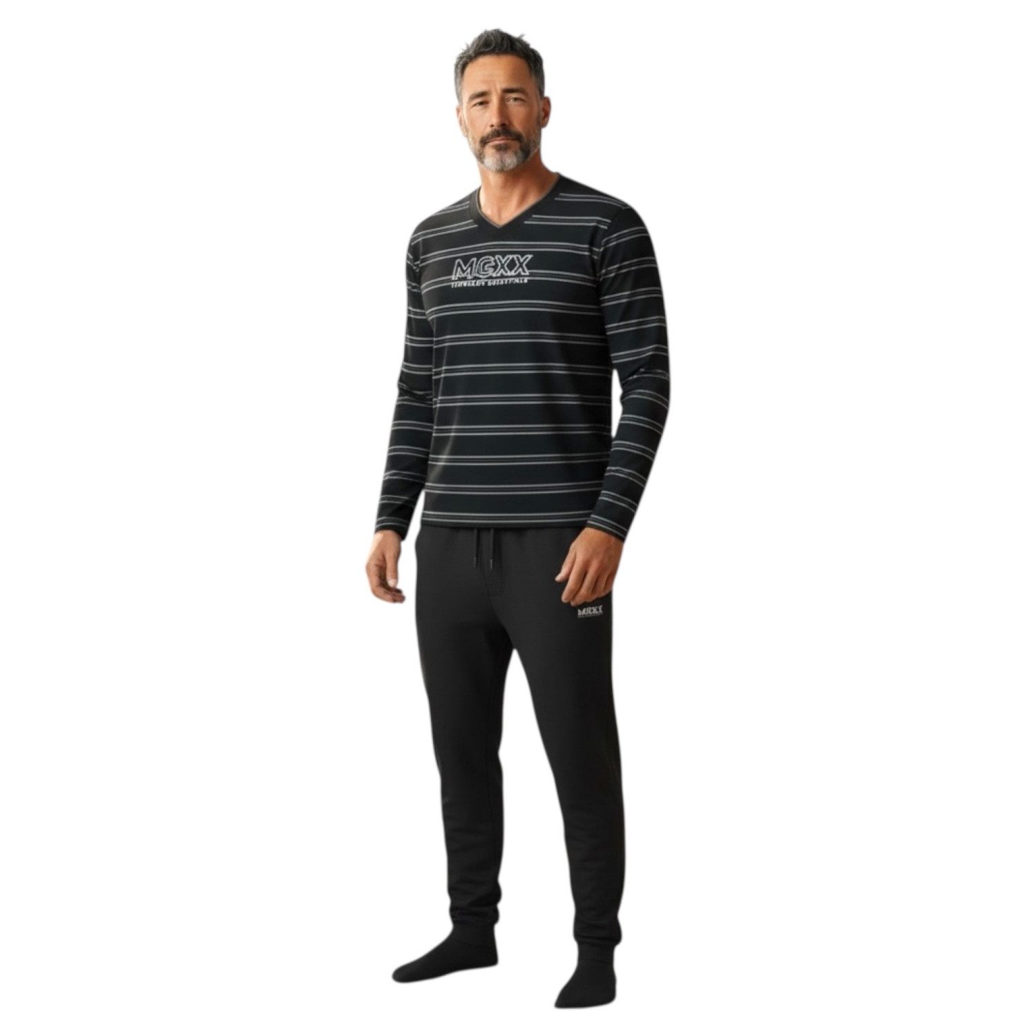 Mexx Pyjama Herren Pyjamaset Schlafanzug V-Ausschnitt LOGO Nachtwäsche Schw günstig online kaufen