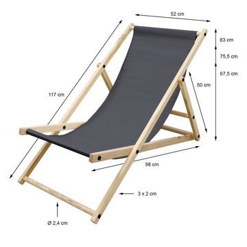 ECD Germany Gartenliege Liegestuhl Sonnenliege Relaxliege Strandliege Strandstuhl Klappstuhl, 2 St., 2er Set, 2er Set klappbar Holz 3 Liegepositionen Anthrazit bis 120kg